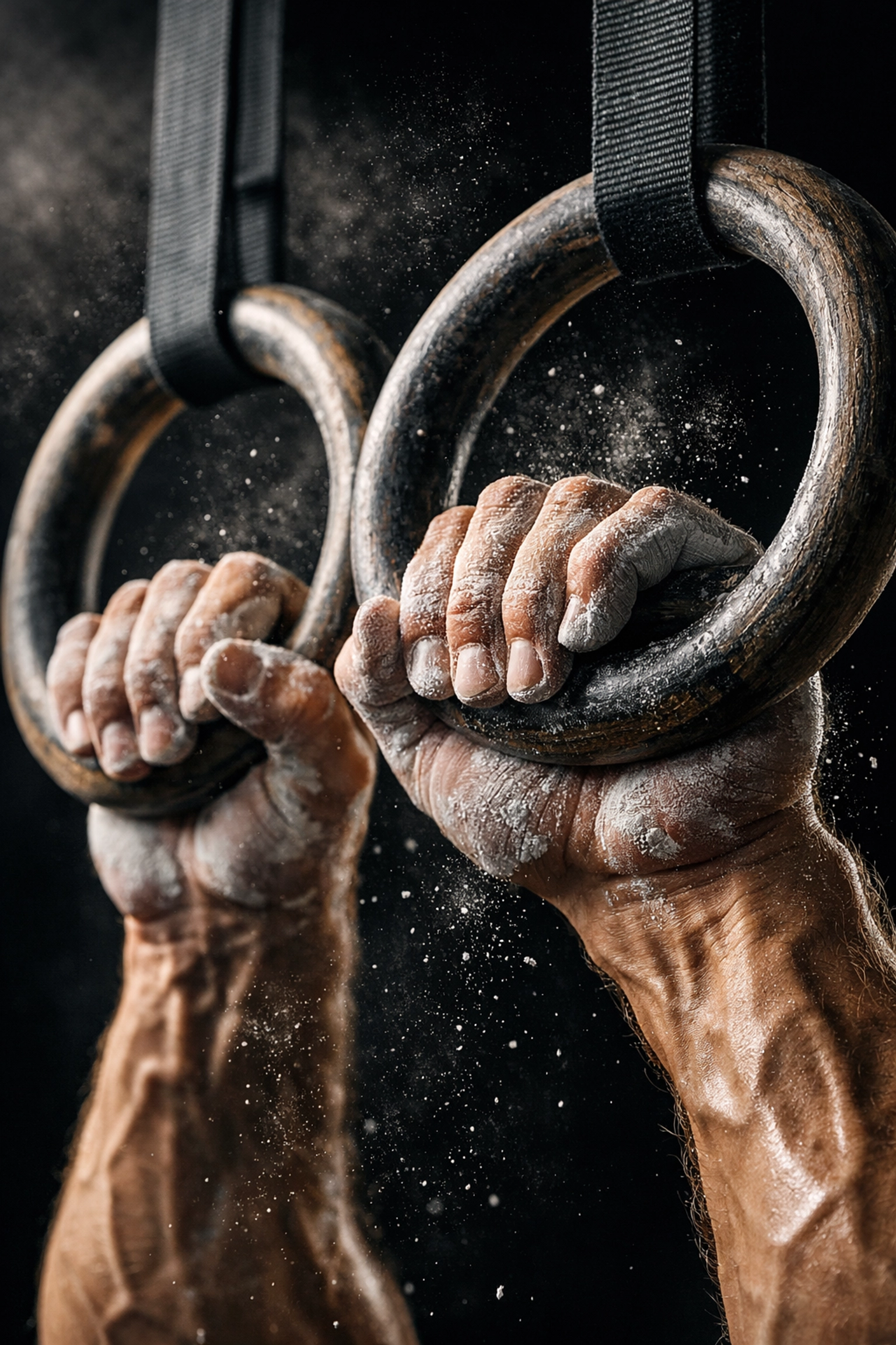 Strong grip on gymnastics rings for bodyweight training at home
