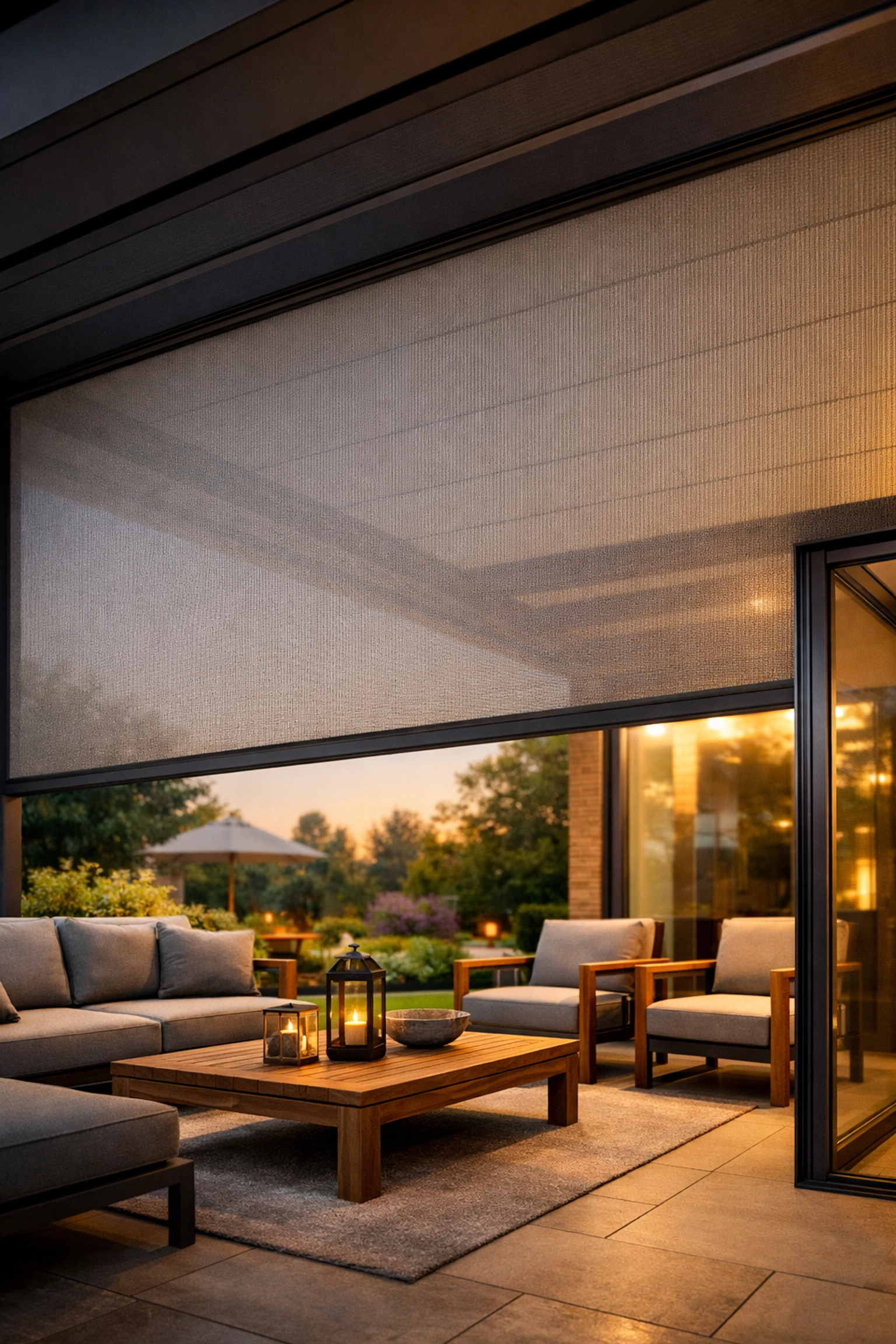 Pergola nach Maß mit ZIP-Screen und Glasschiebewand als moderner Sonnenschutz.