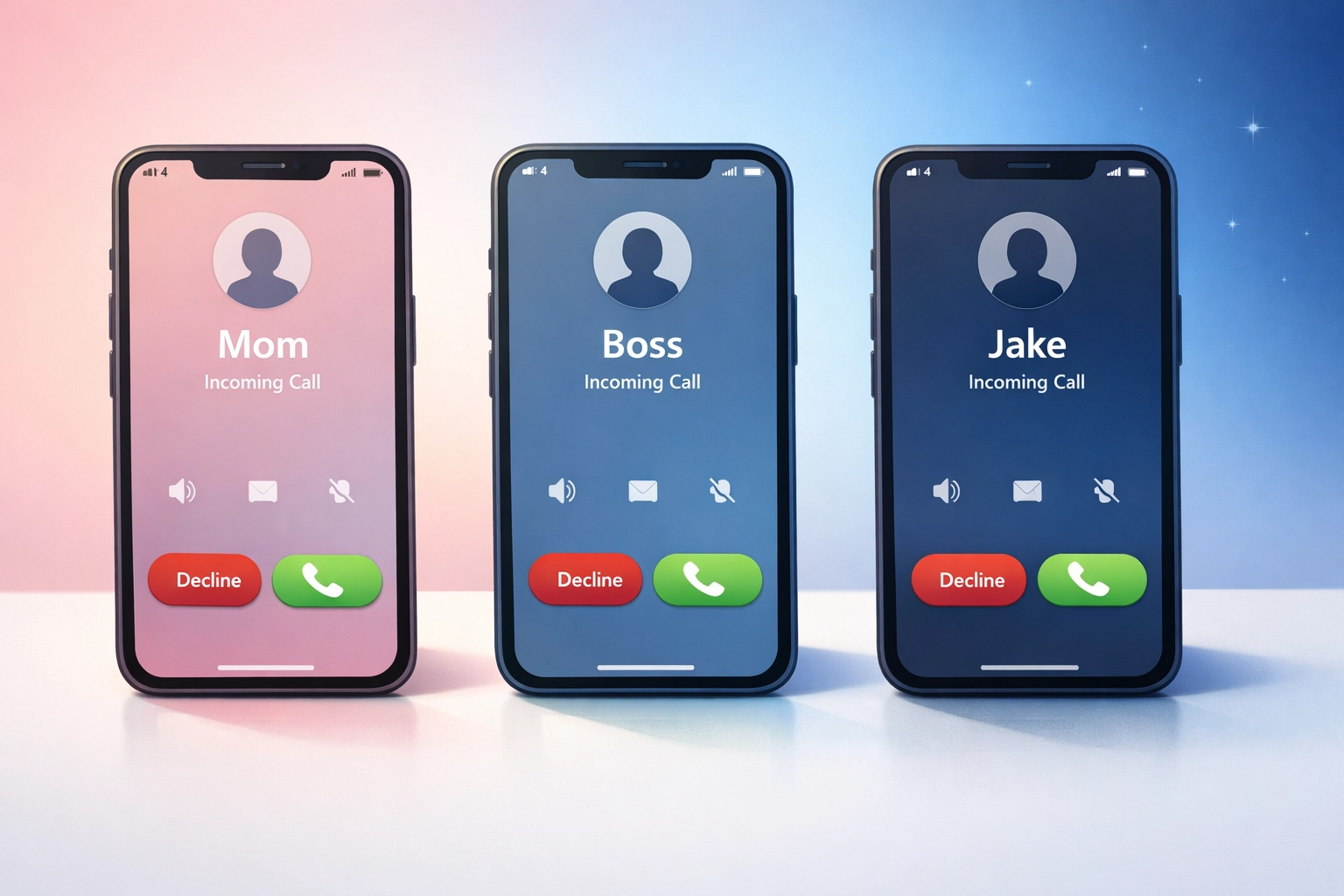 Multiple phones displaying incoming calls showing 24/7 law firm answering service capability