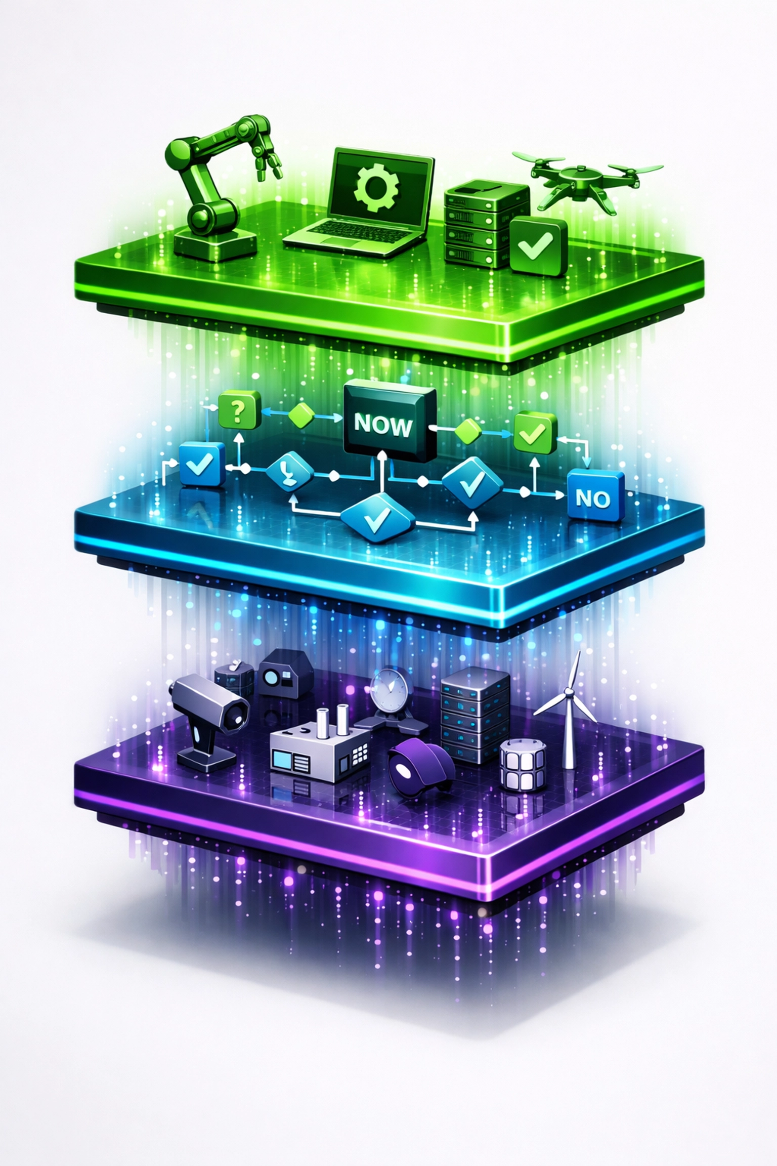 Three-layer AI agent architecture for ServiceNow ITOM monitoring, decision-making, and automation