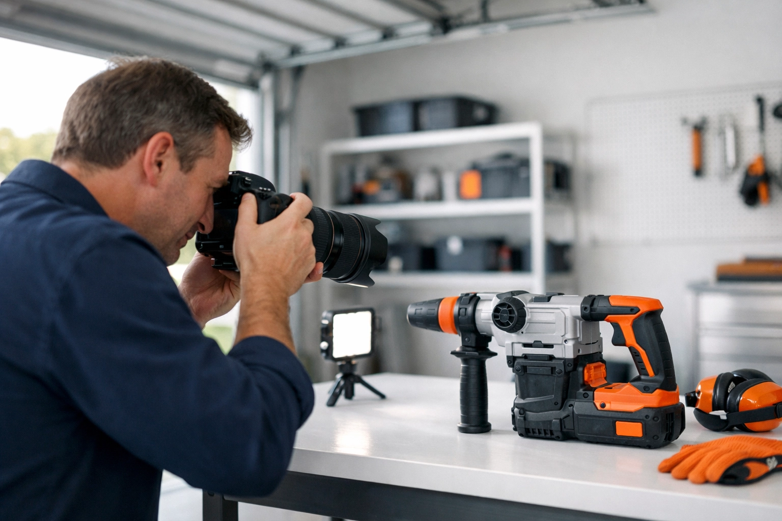 Professional product photography of a power tool for high-quality rental listings.