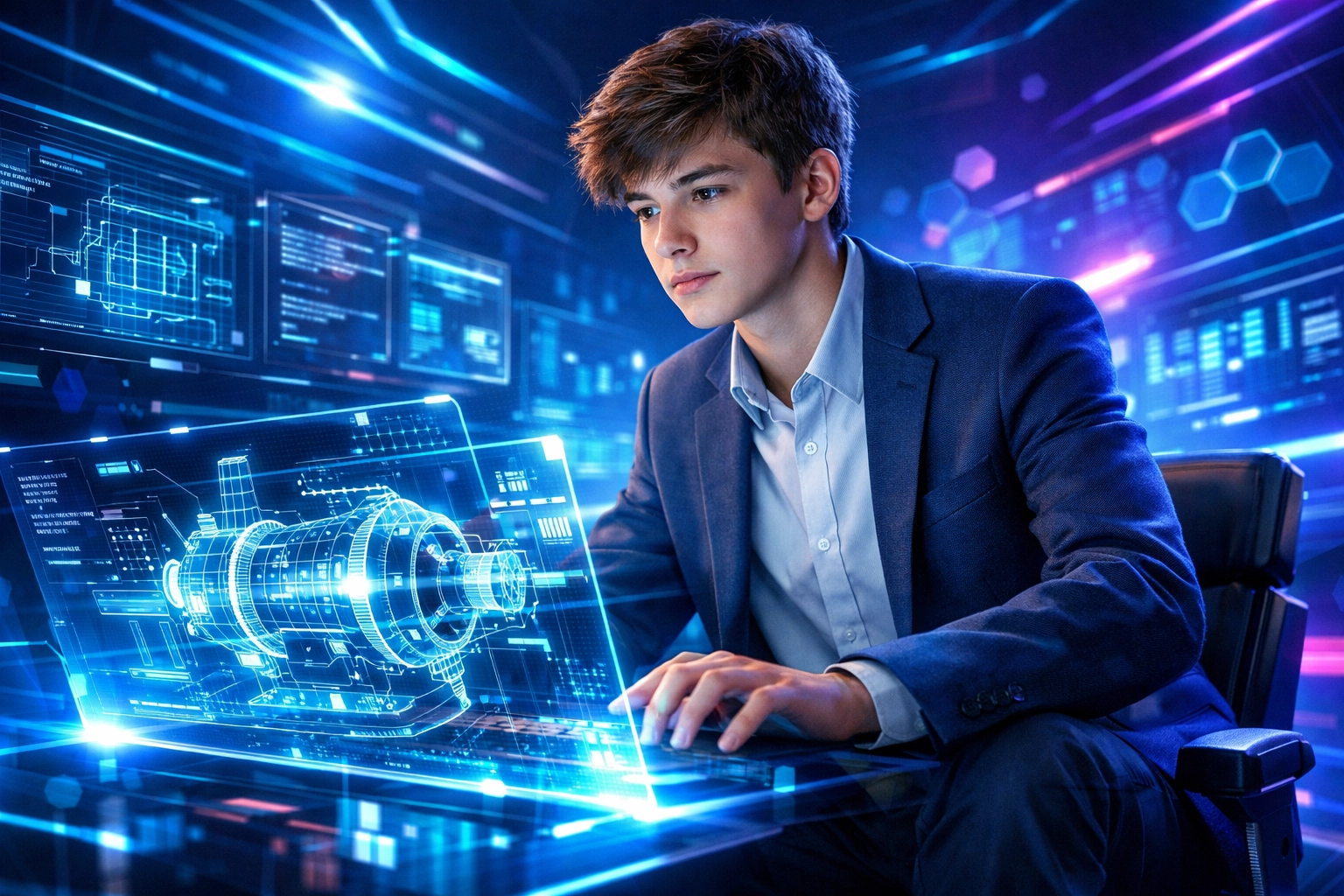 High school student training for future tech careers in an immersive EsportsPod workforce simulation environment.