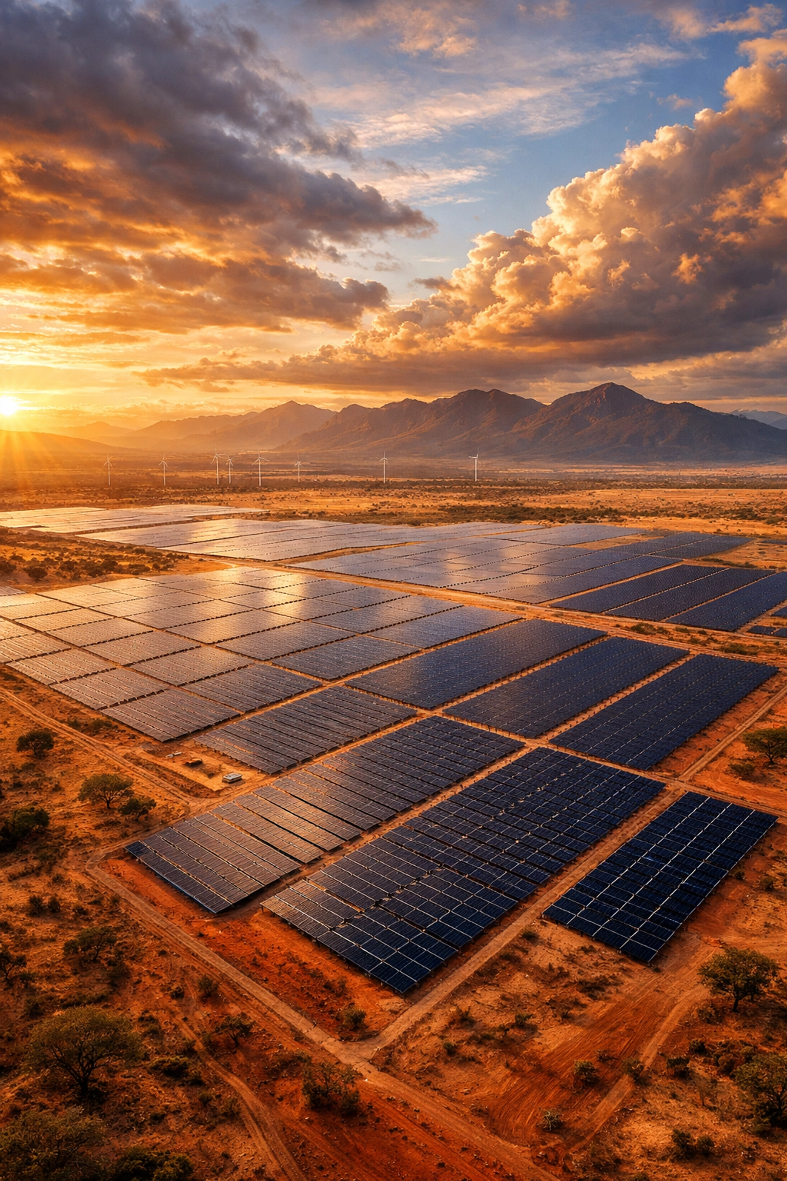 Energy conferences 2026 Africa renewable energy infrastructure with solar panels and wind turbines