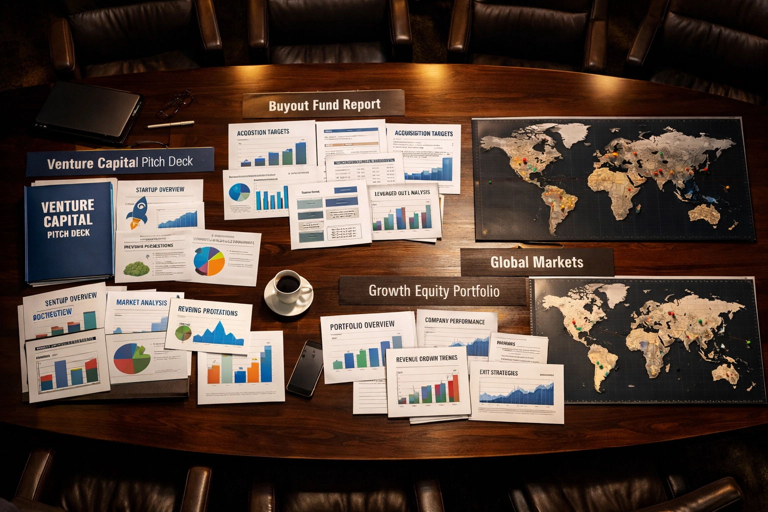 Private equity diversification strategy documents showing global investments and fund allocation