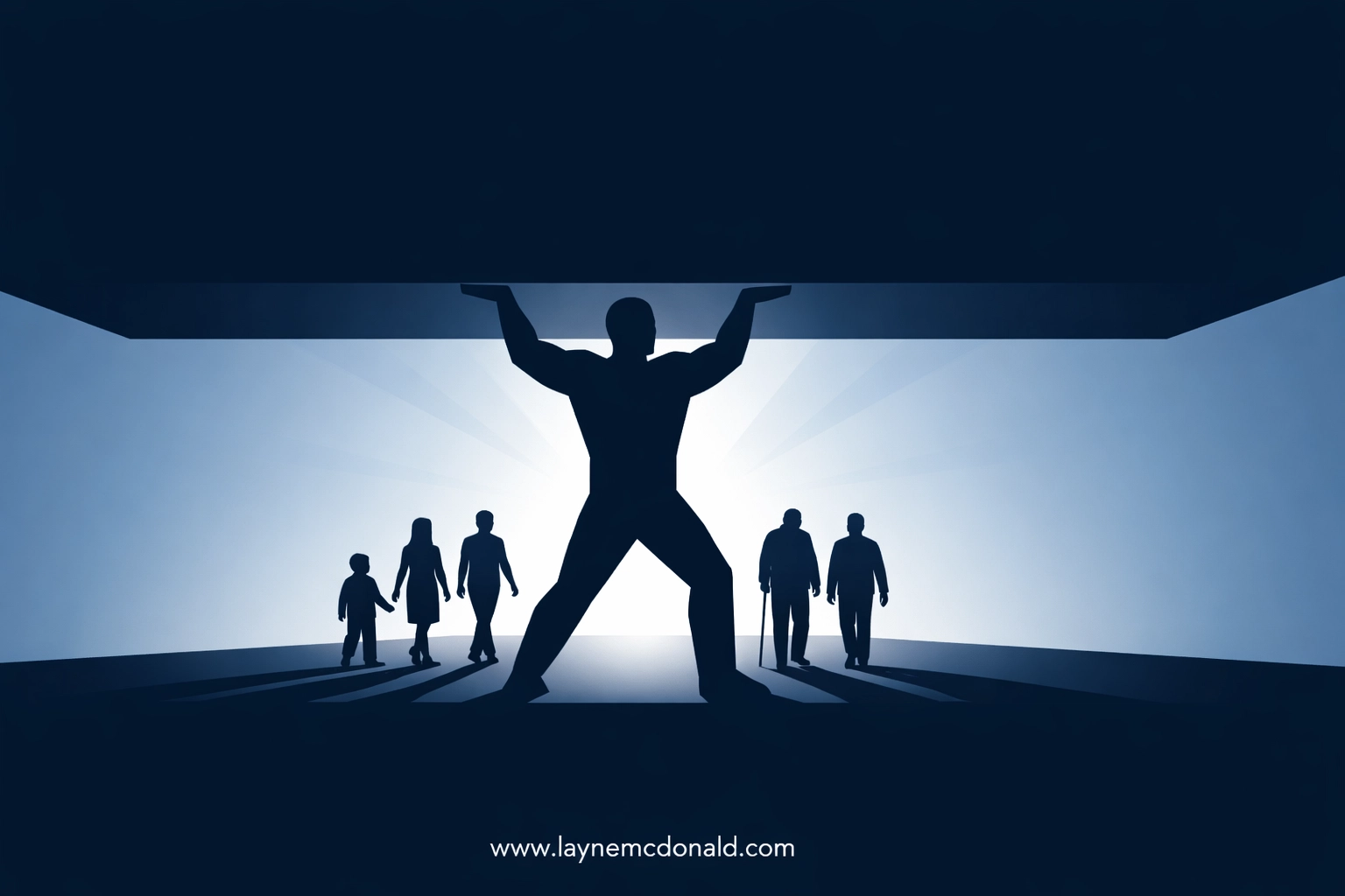 A silhouette supporting a heavy weight for others, symbolizing the faith-based servant leadership found in Superman 2025.