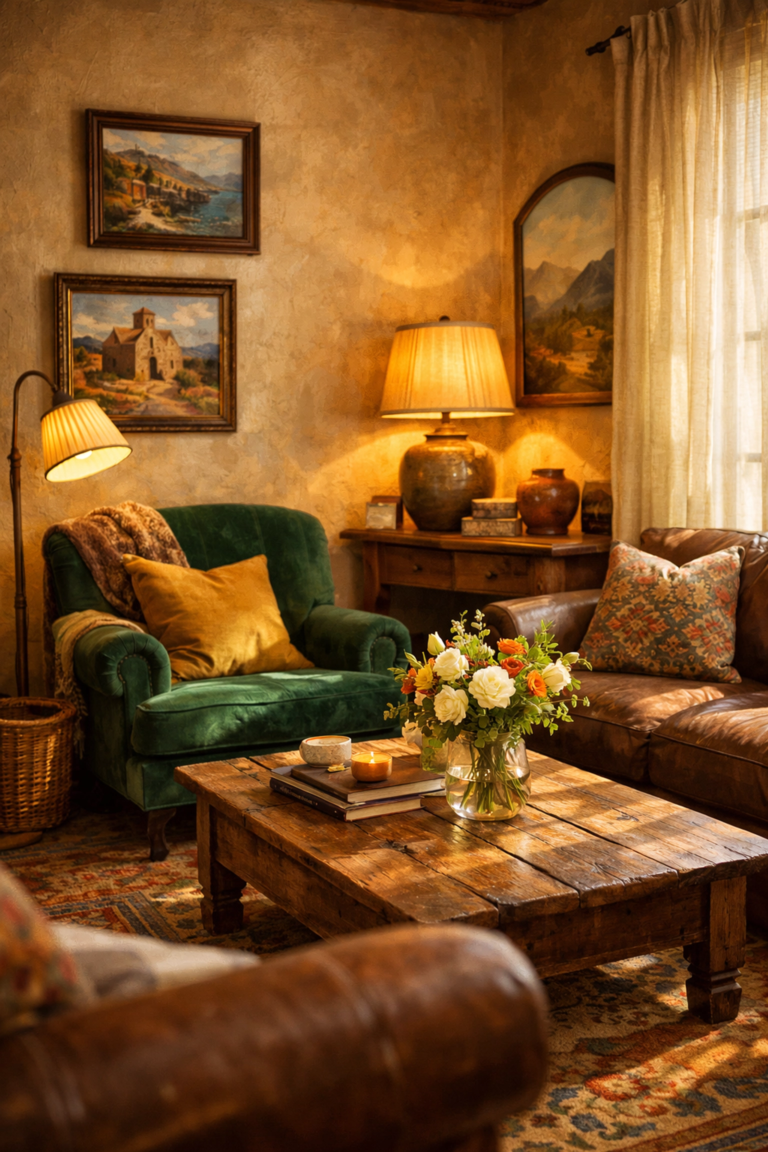 Elegant luxury vacation rental living room interior with character and local decor