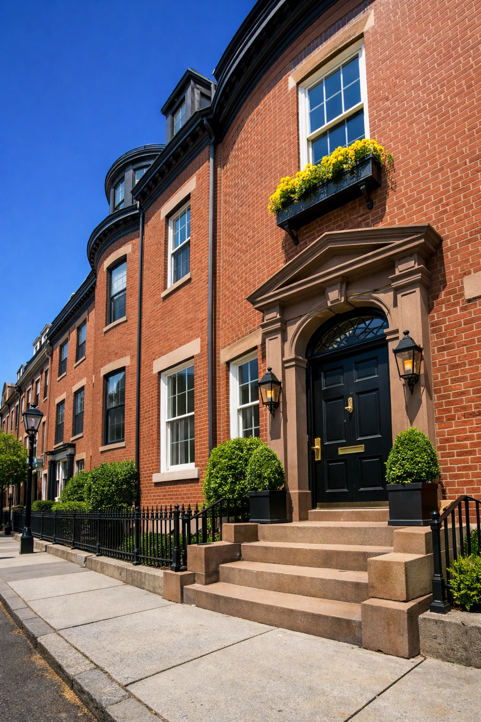 Swept sidewalk of a Boston row house after a professional apartment move-out cleaning service.