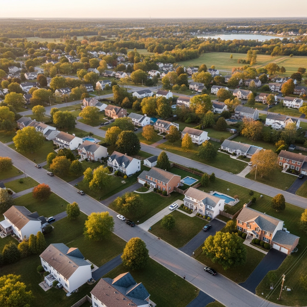 A family looking at a smaller, modern home, symbolizing the appeal of downsizing and new beginnings.
