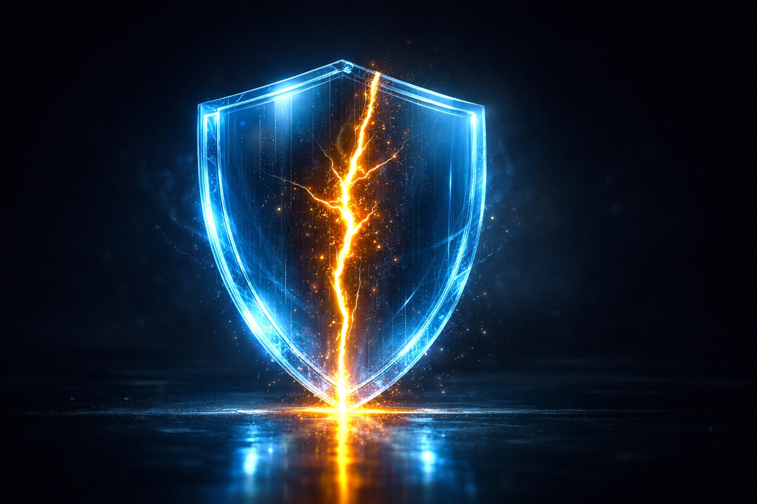 Cracked digital shield symbolizing security breaches and the need for updated AI safety protocols.