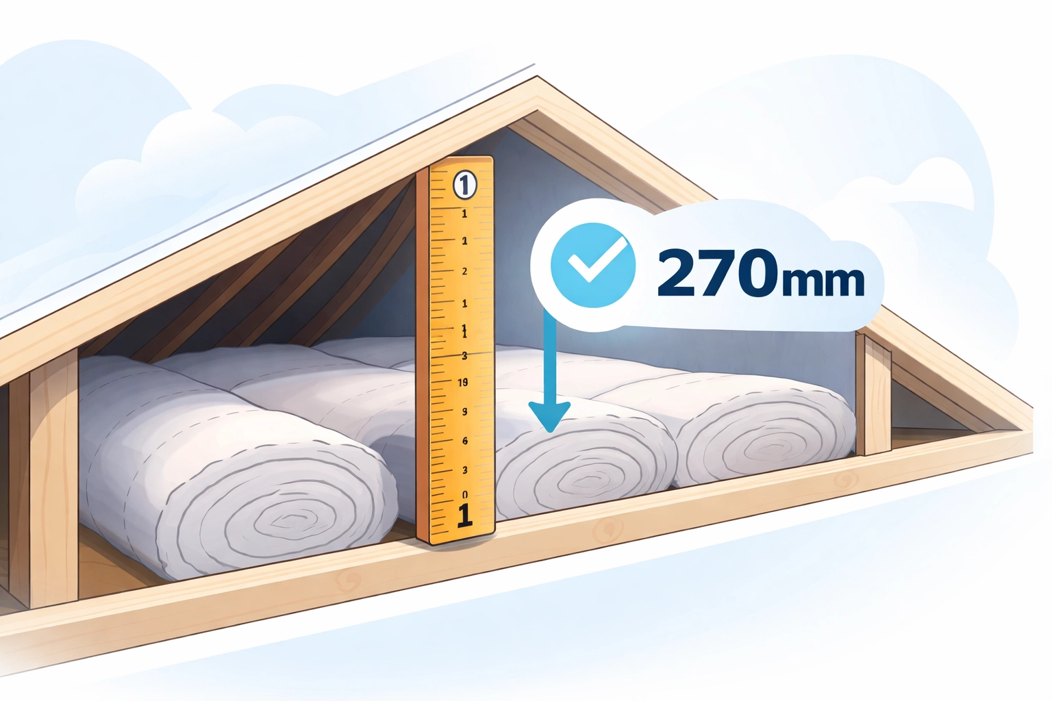 Illustration shows the ideal 270mm loft insulation depth for reducing home heat loss