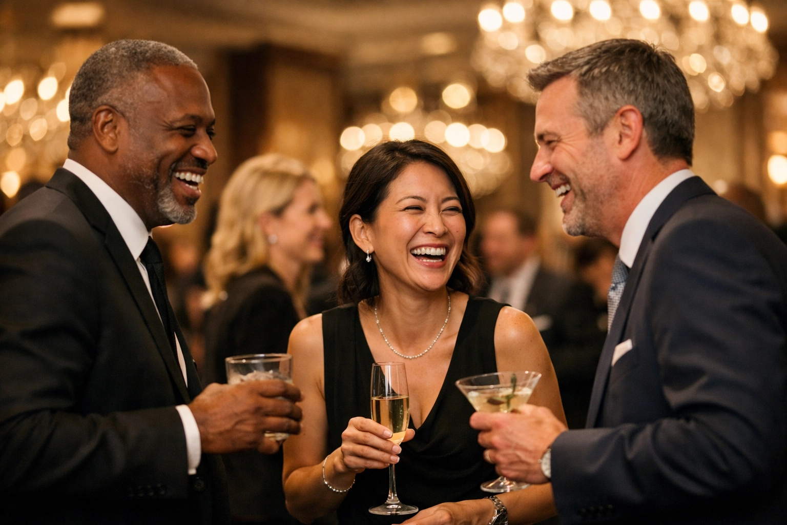 Corporate event photographer miami capturing professional networking at a high-end gala dinner.