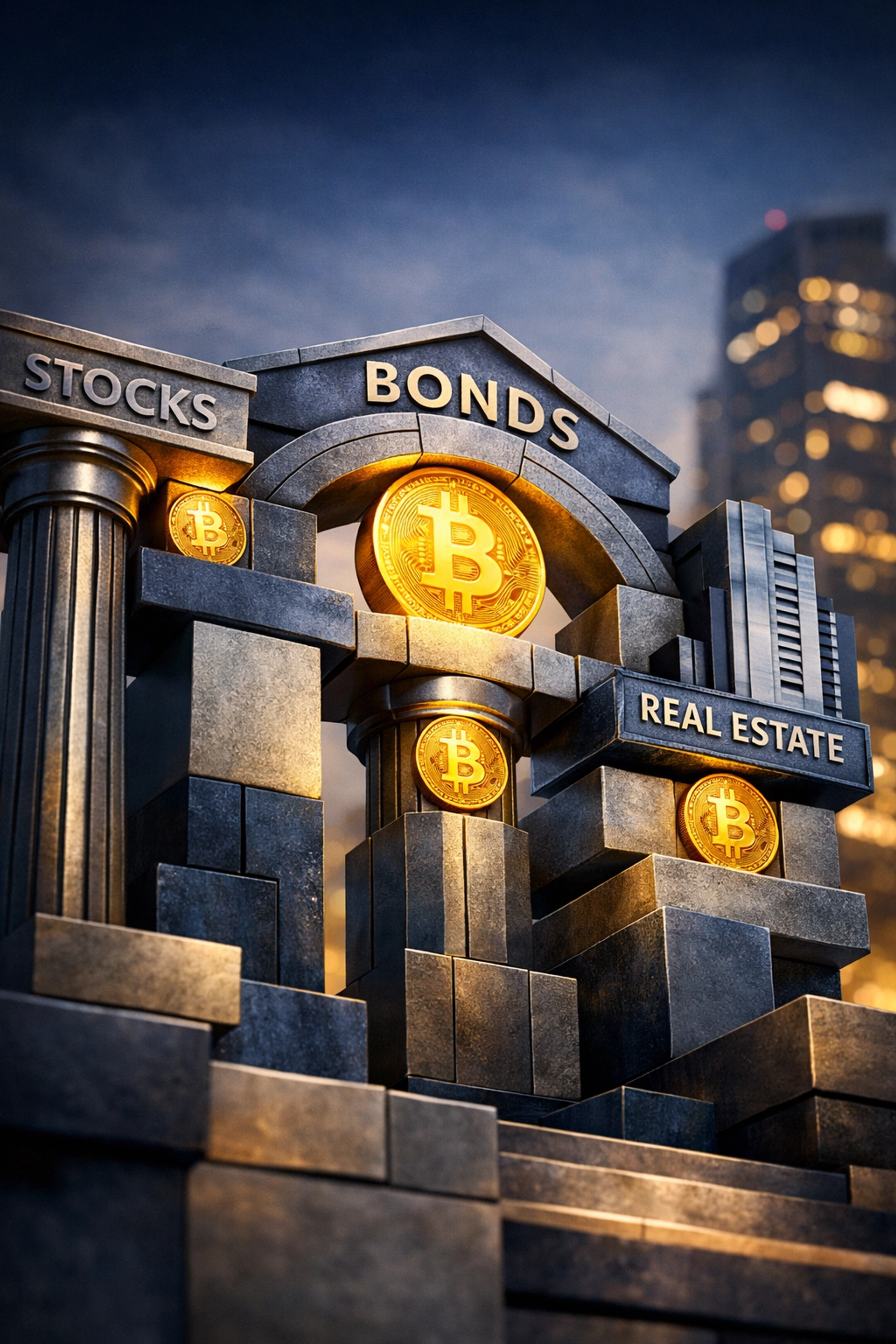 Portfolio foundation integrating Bitcoin with traditional stocks, bonds, and real estate