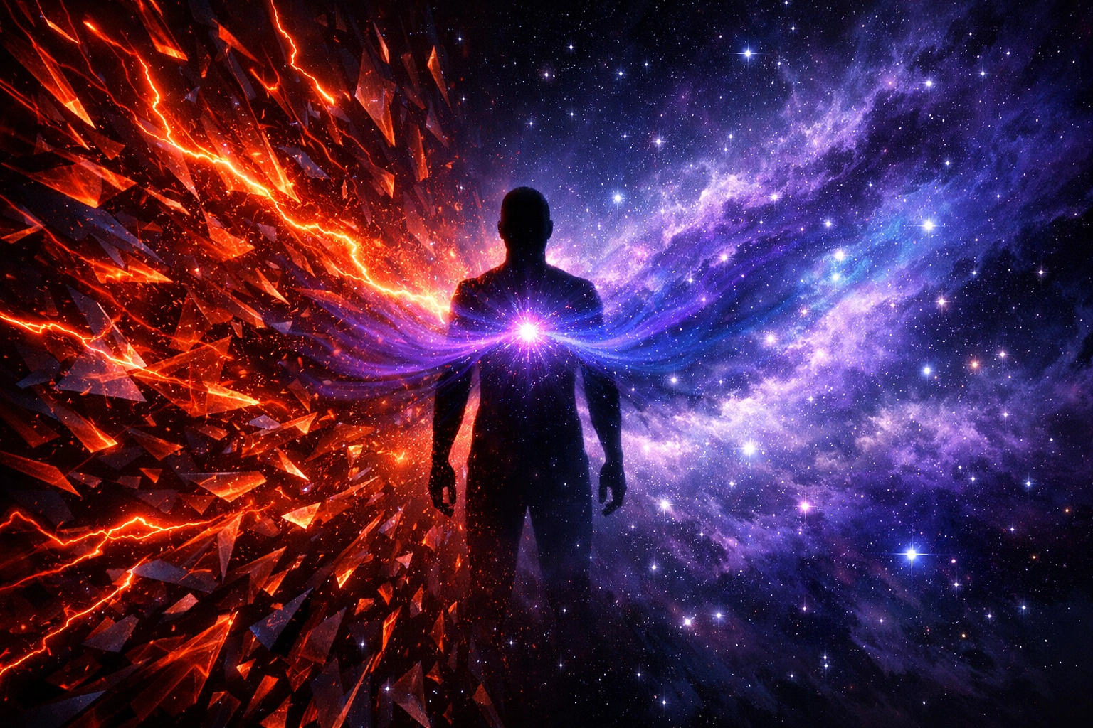 Abstract visualization of co-regulation calming a dysregulated nervous system during relationship conflict.