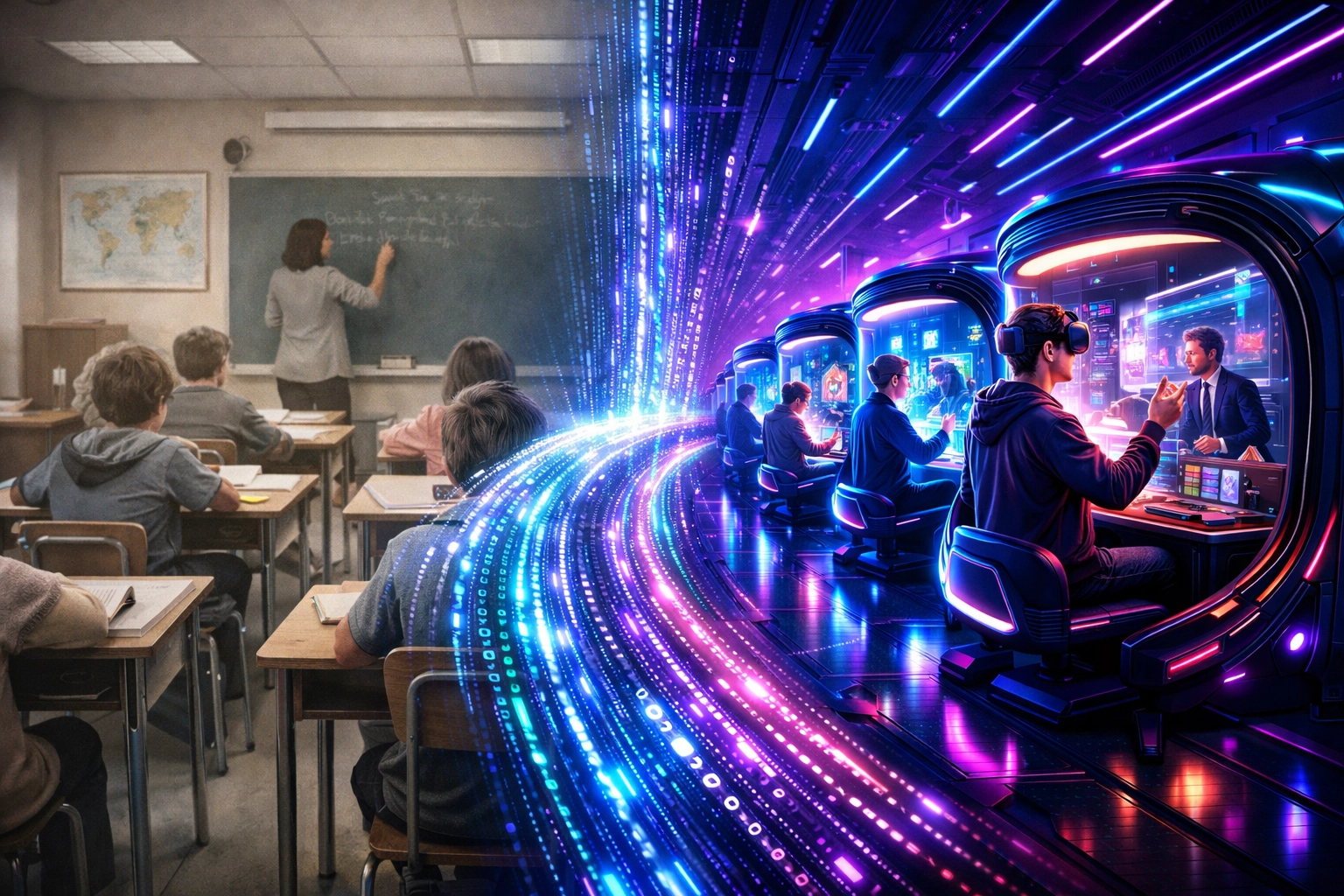 Traditional classroom education versus AI simulation training bridging campus-to-career gap