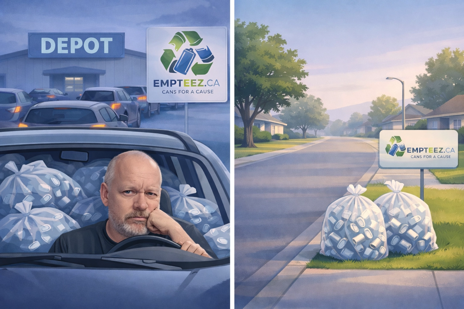 Depot traffic and frustration vs an easy curbside setup at home (Empteez.ca)