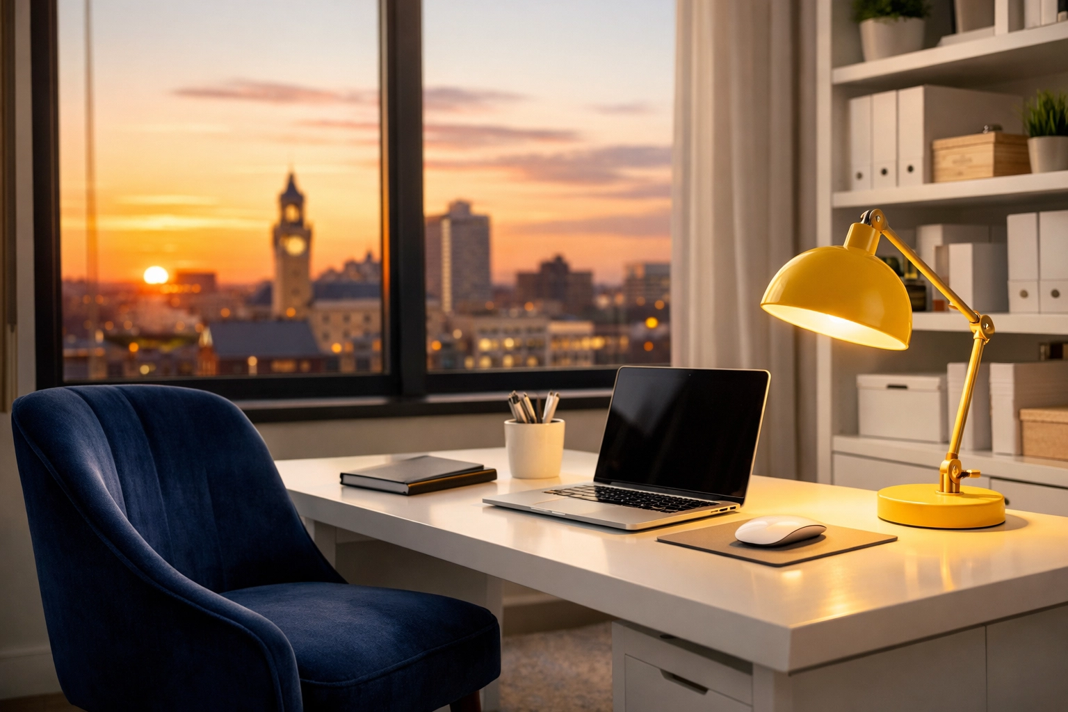 Productive home office in Worcester MA kept pristine by recurring maid services Worcester for local professionals.