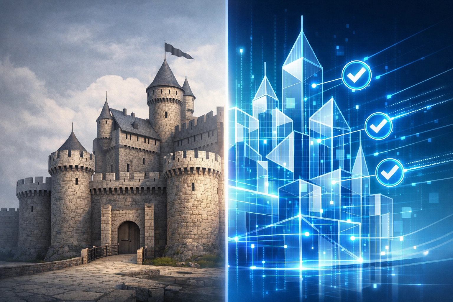 Visual comparison of traditional perimeter security versus modern Zero Trust architecture