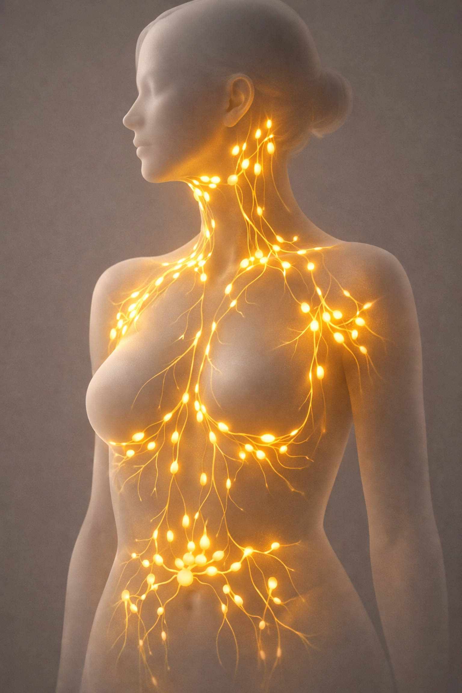 Anatomical diagram of the human lymphatic system highlighting key lymph node locations for detox support.