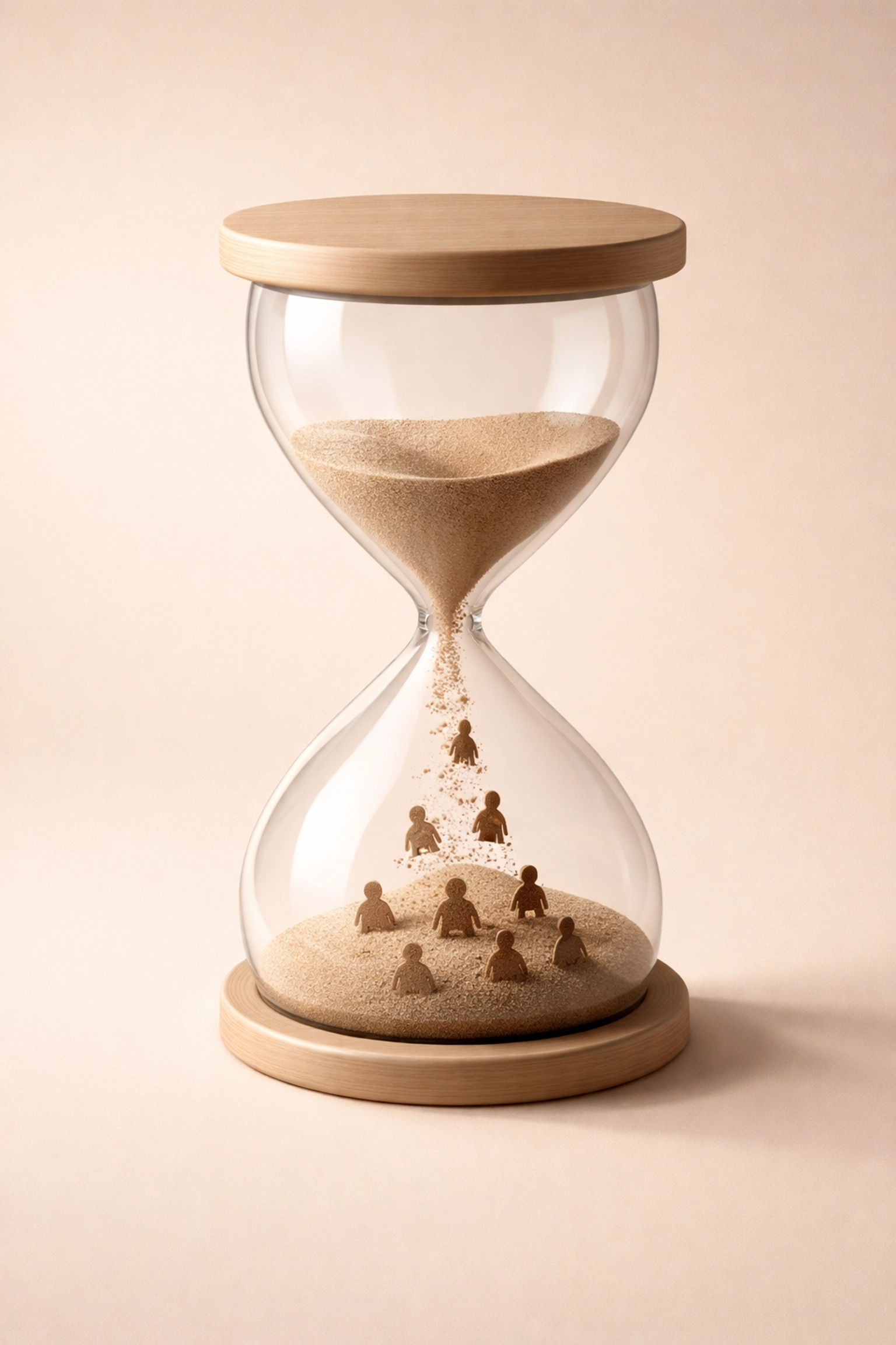 Hourglass with sand turning into people, illustrating user churn and the need for a product health assessment