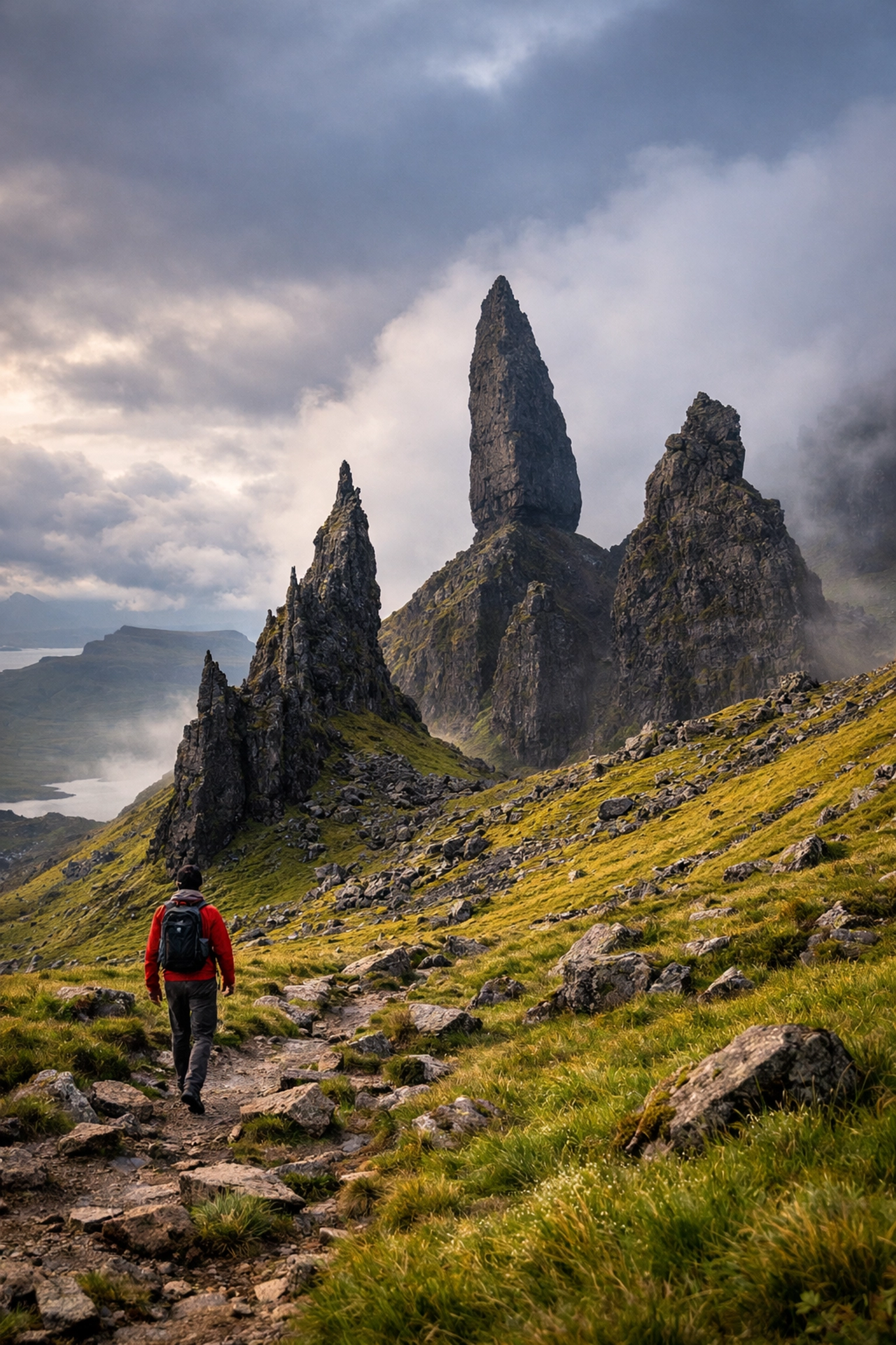 Old Man of Storr rock formations on Isle of Skye hiking trail