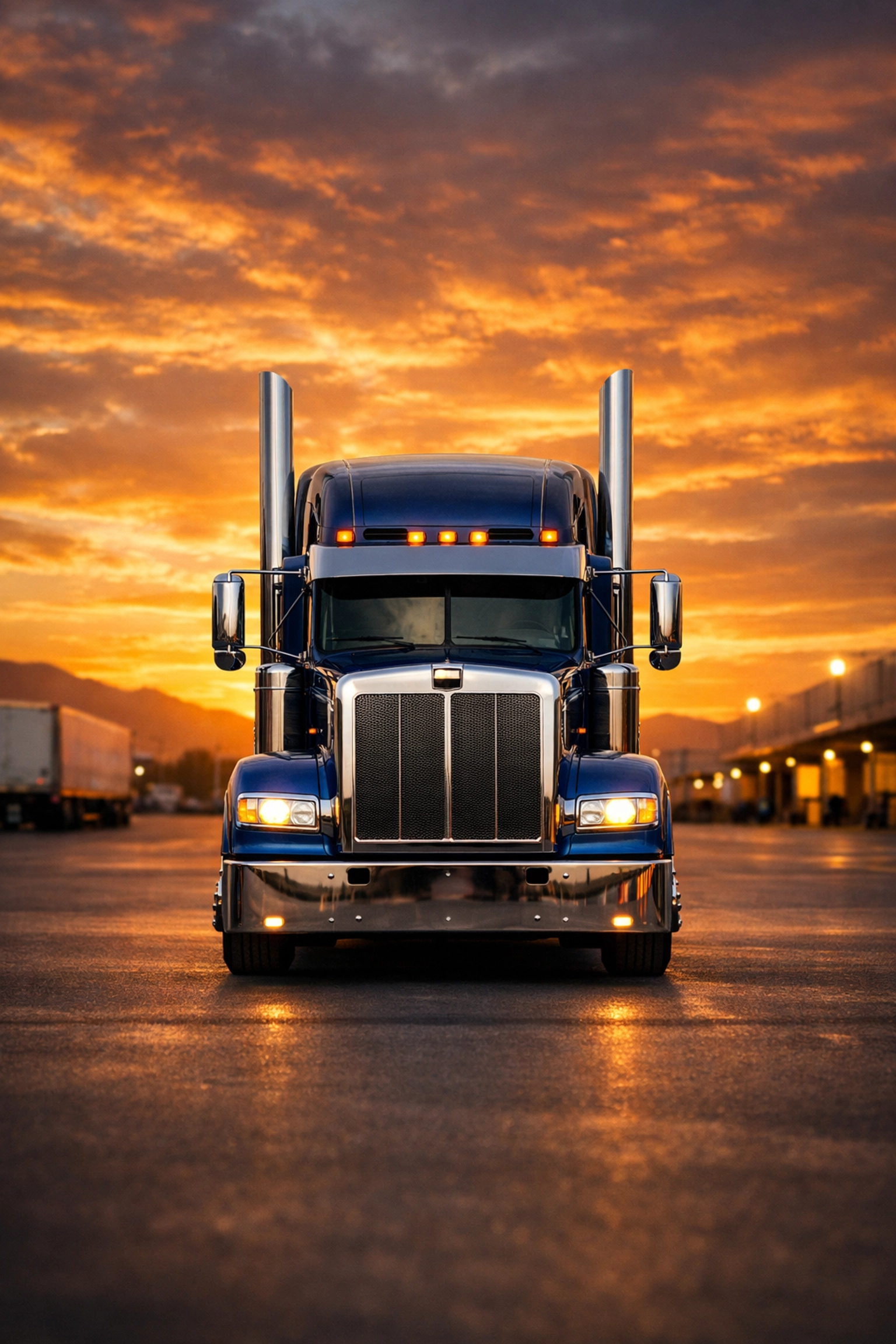 A polished semi-truck at sunset symbolizing growth and fleet expansion for trucking companies.