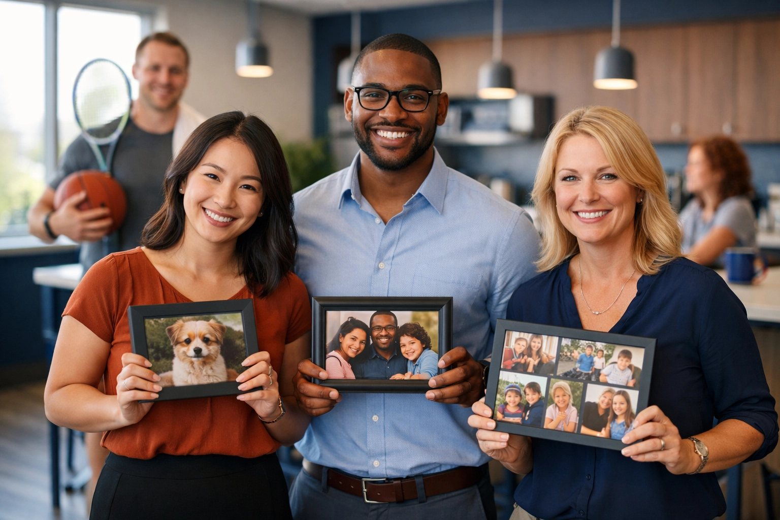 Diverse employees holding personal items representing individual voluntary benefits needs