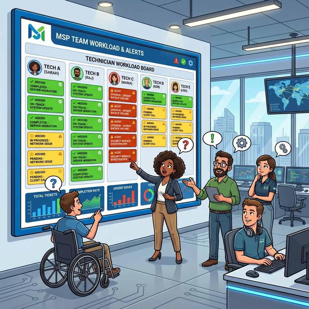 MSP email automation system sending ticket updates and SLA warnings to clients
