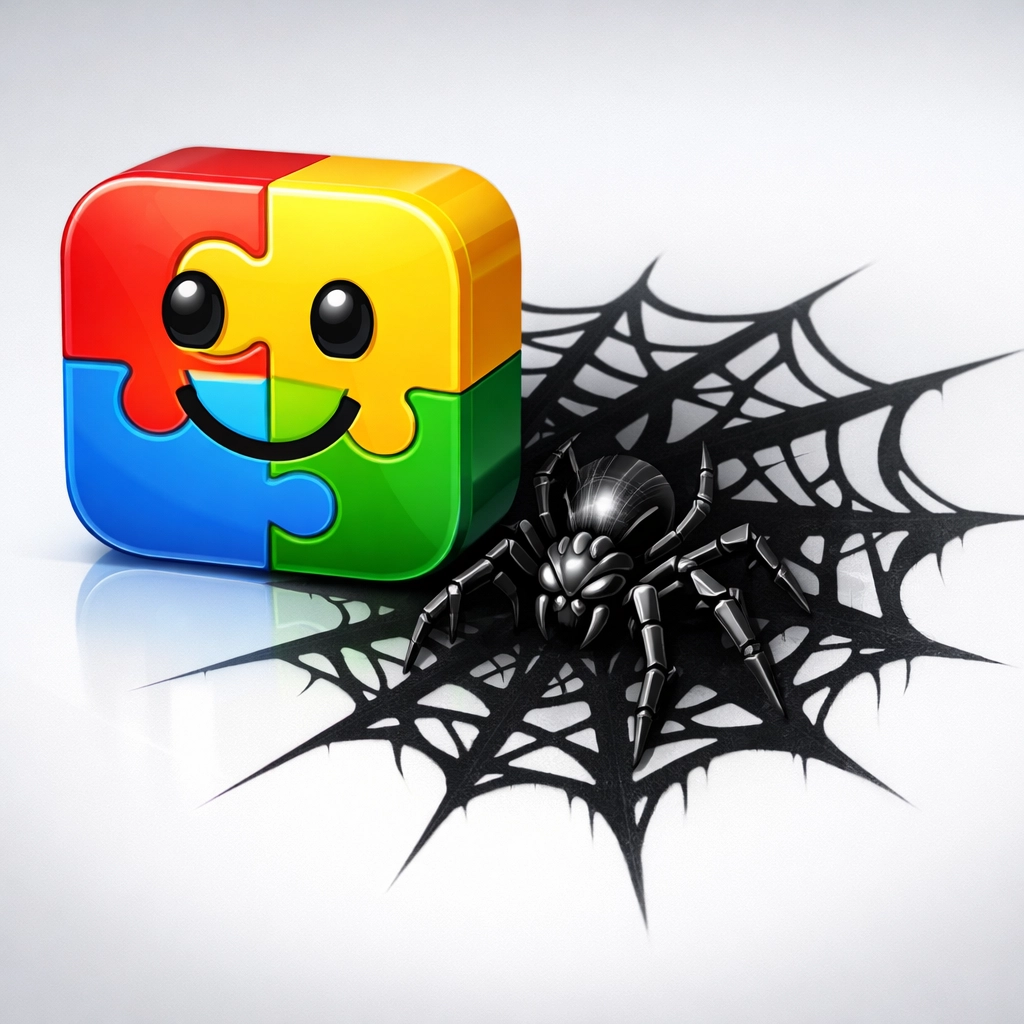 Friendly mobile app icon casting a predatory shadow to illustrate a hidden Trojan horse malware threat.