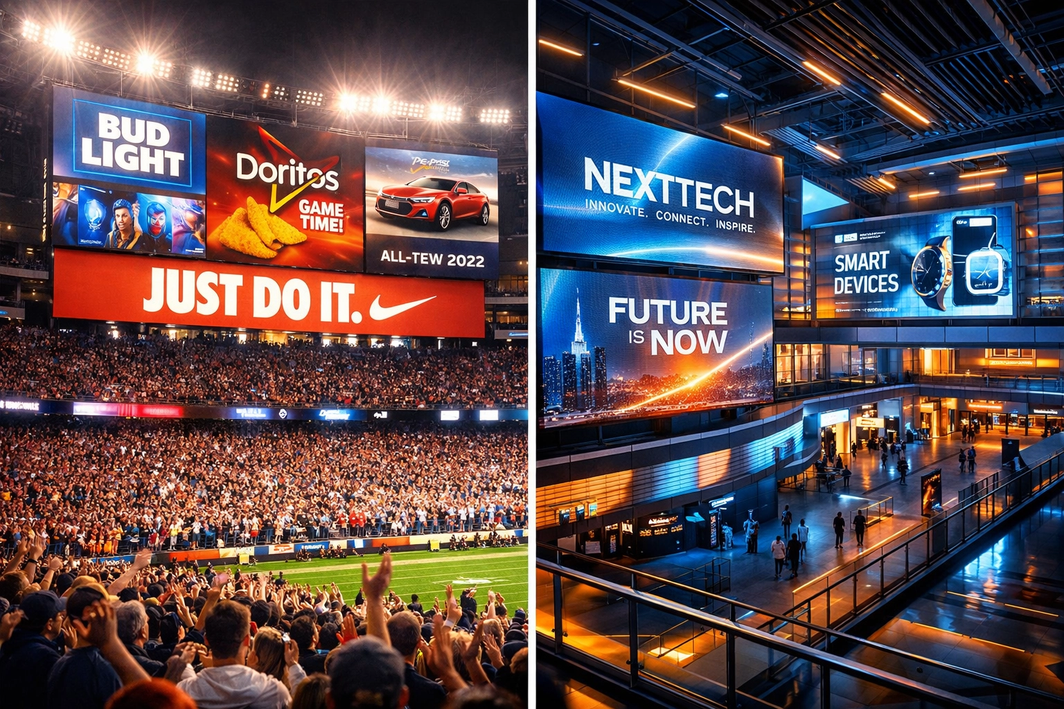 Super Bowl stadium advertising versus smart venue digital billboard technology comparison
