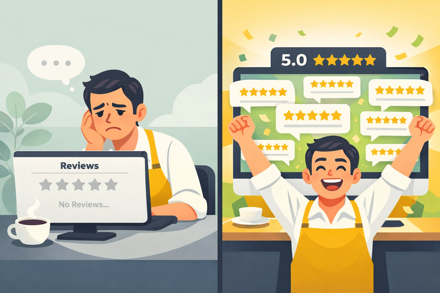 Véleménygyűjtés előtte-utána: üres értékelésektől sok öt csillagos véleményig