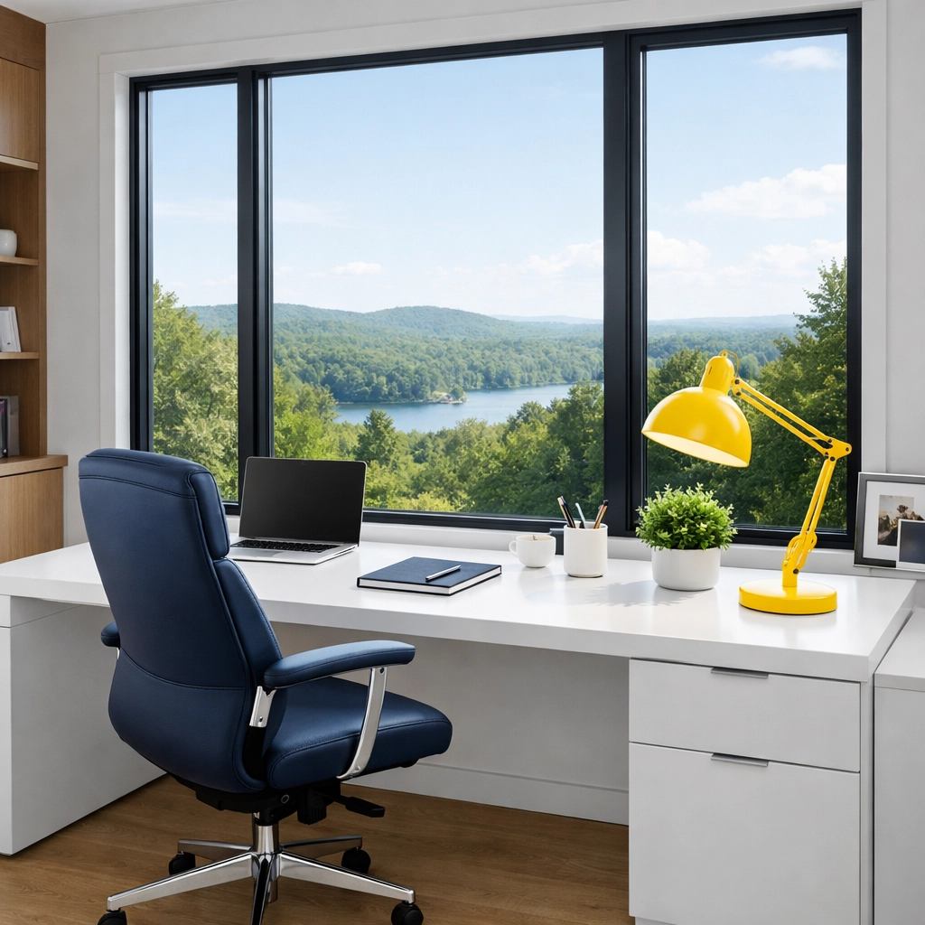 A clean home office in Westford featuring a dust-free desk, highlighting professional weekly house cleaning services.