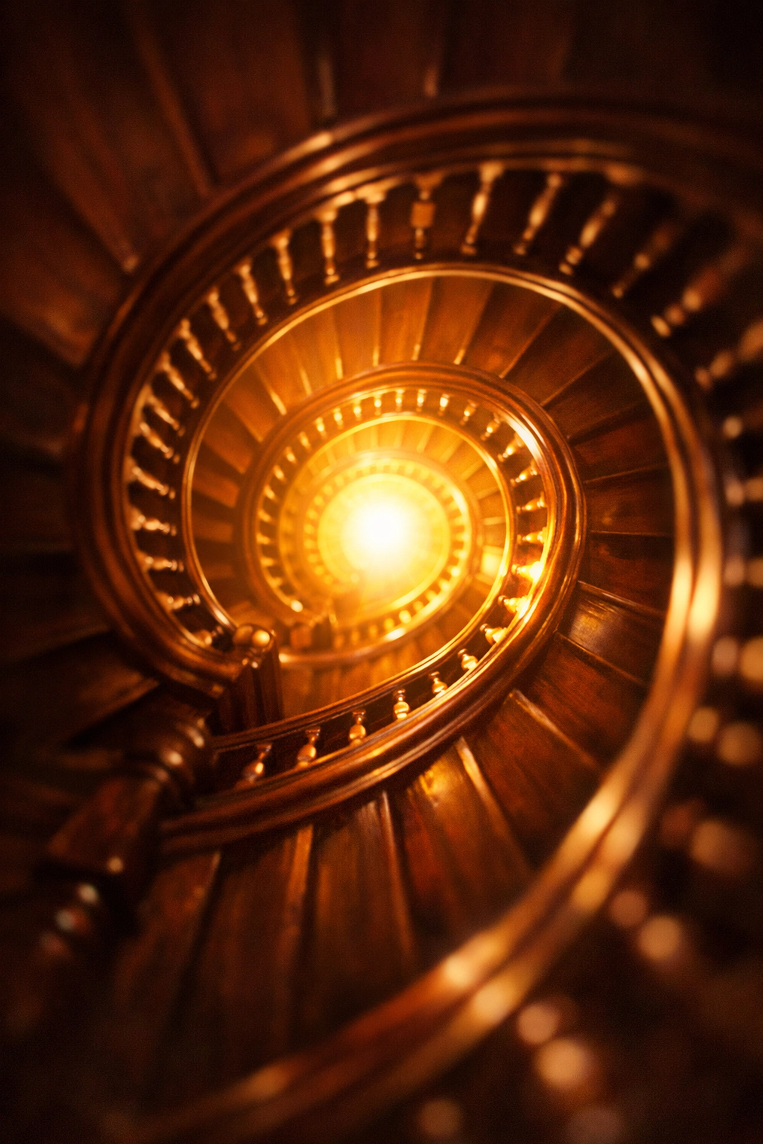 Upward spiral staircase symbolizing the journey from script to stage production