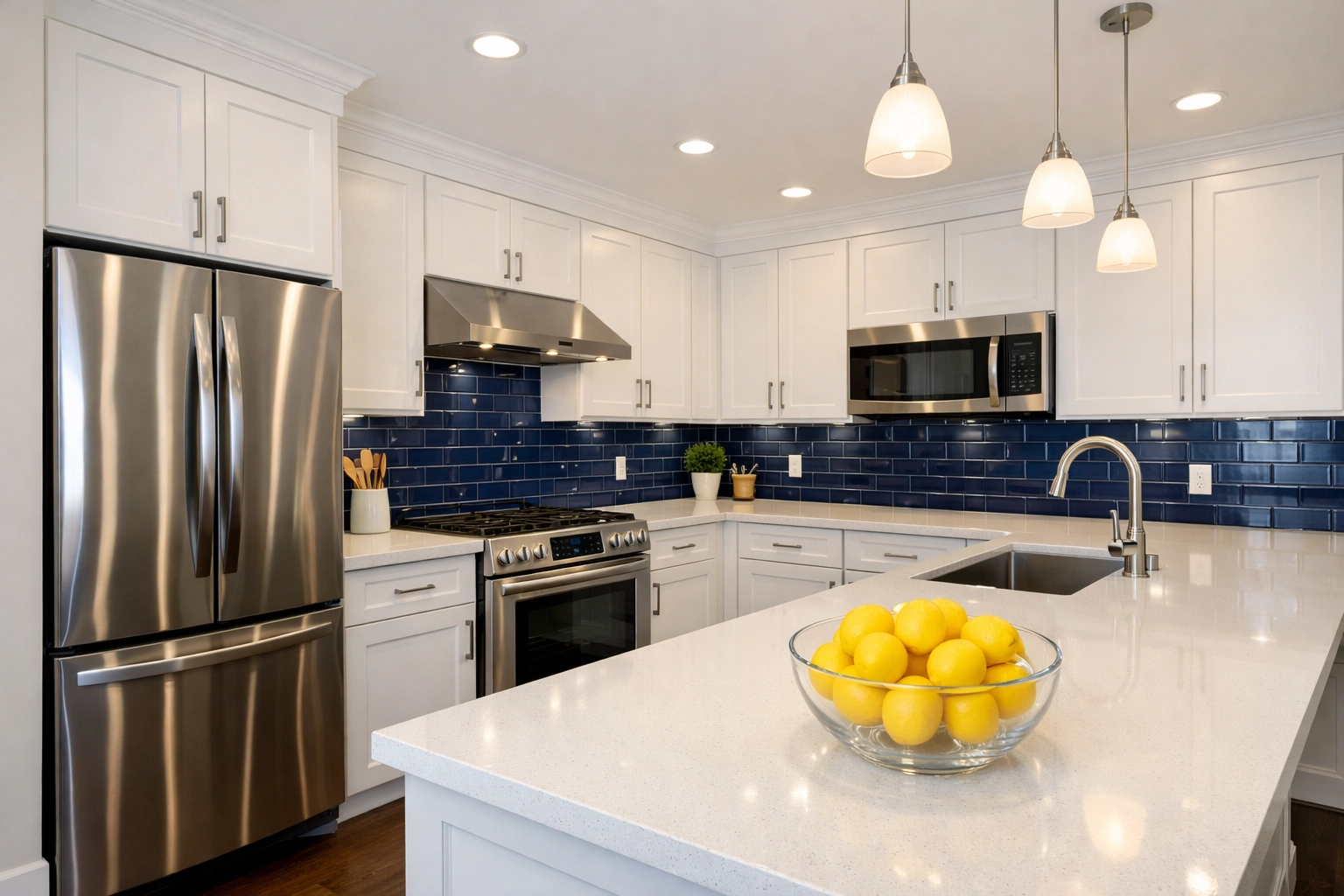 Immaculate kitchen with shiny appliances following a deep house cleaning Ashby MA service.