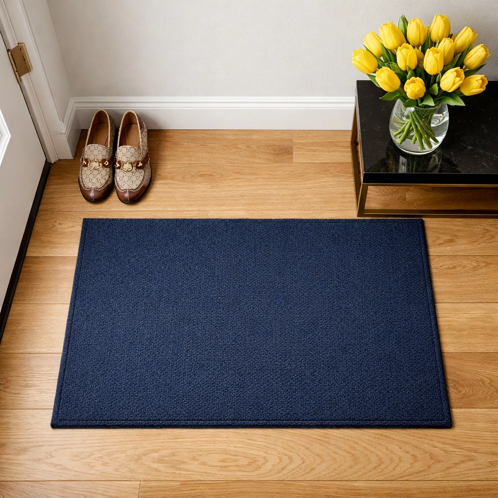 Clean apartment entryway in Massachusetts promoting weekly house cleaning MA and a shoes-off policy.