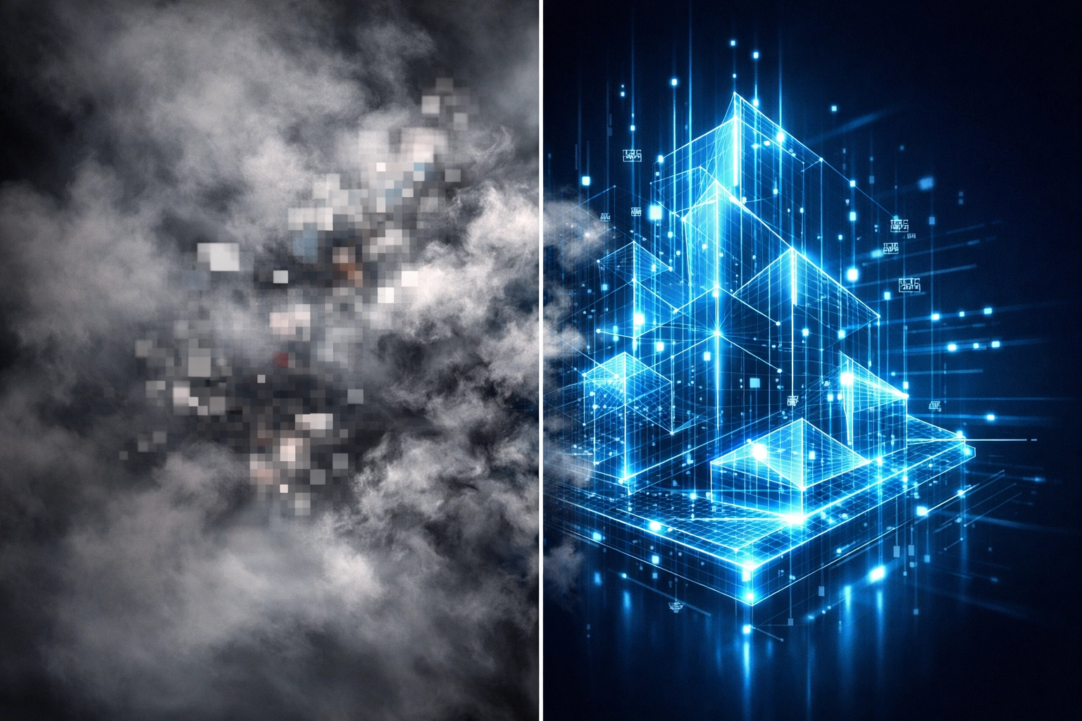 Visualisierung von Präzision beim Prompt Engineering für Fortgeschrittene durch klare digitale Strukturen.