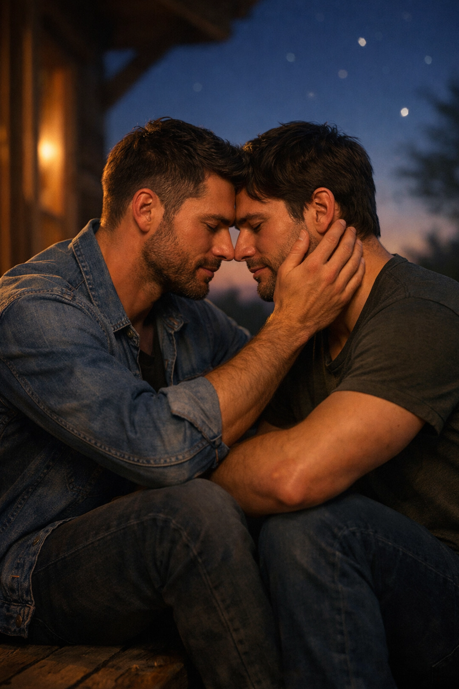 Two men sharing an intimate moment at twilight, capturing the emotional soul and authentic connection in MM romance.