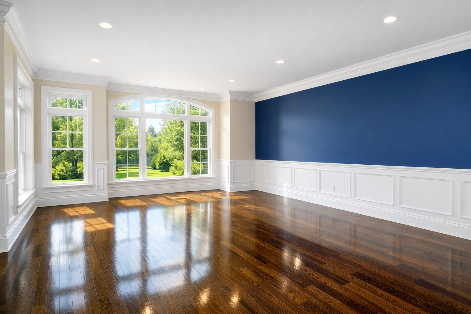 Spotless living room in a Newton estate after a professional luxury move-in cleaning service.