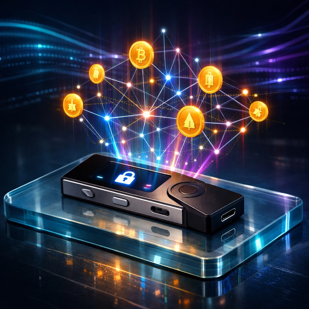 Secure Larecoin self-custody wallet displaying digital assets for instant merchant revenue settlement.