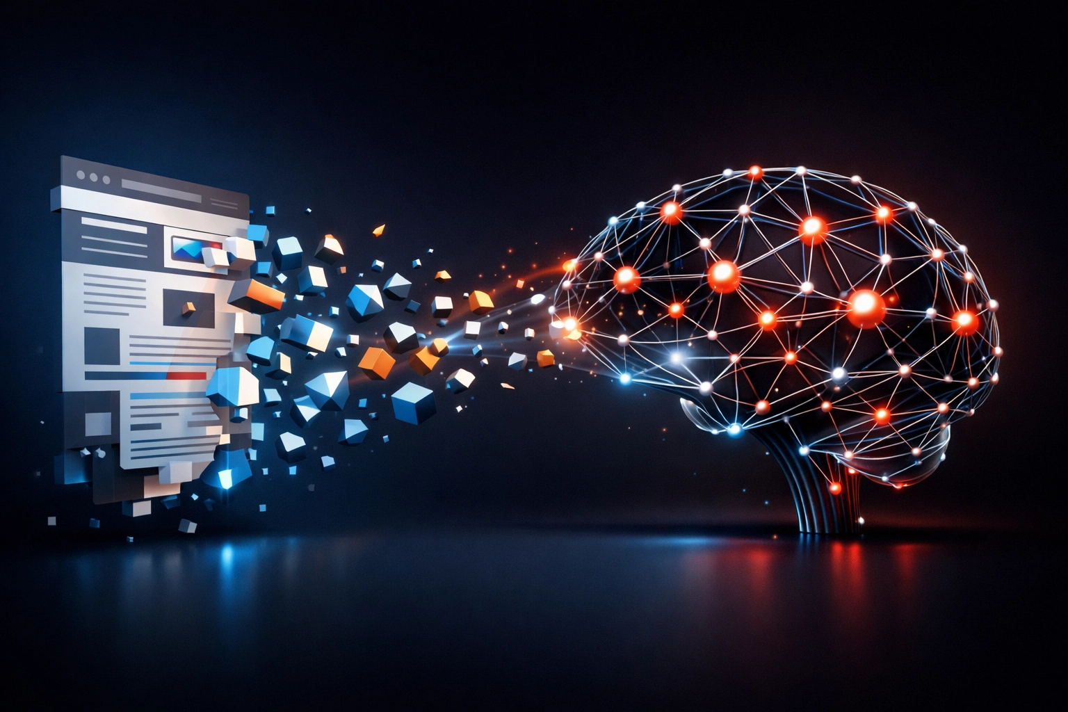 Website content fragments being extracted and processed by AI systems for search optimization