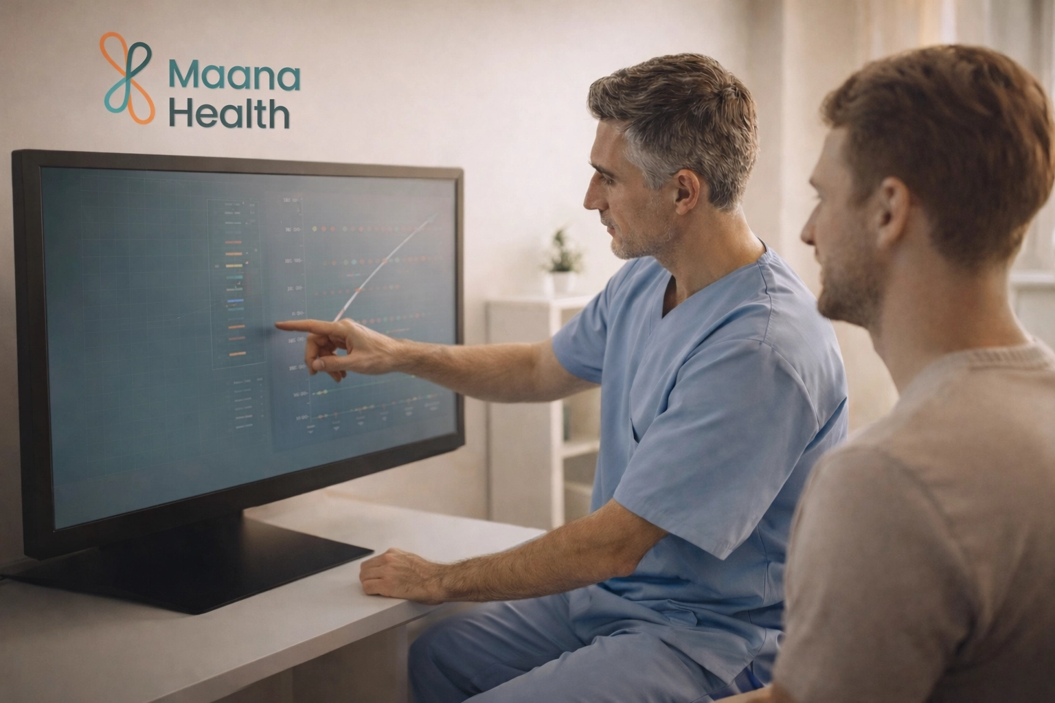 A Maana Health doctor operates an advanced diagnostic device to review patient data