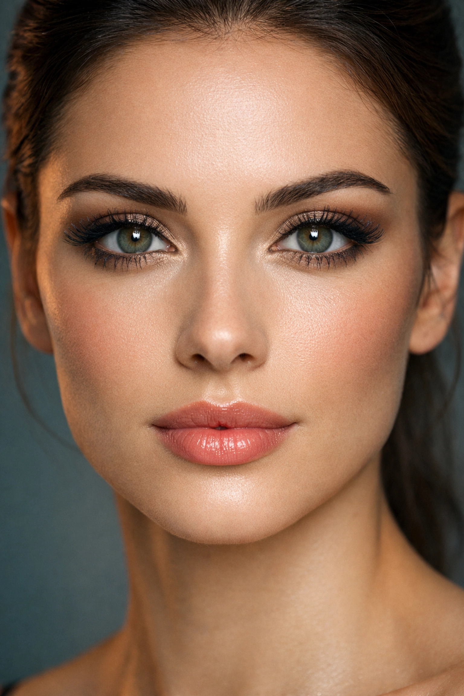 Polished beauty portrait emphasizing skin retouching and portrait photography techniques.