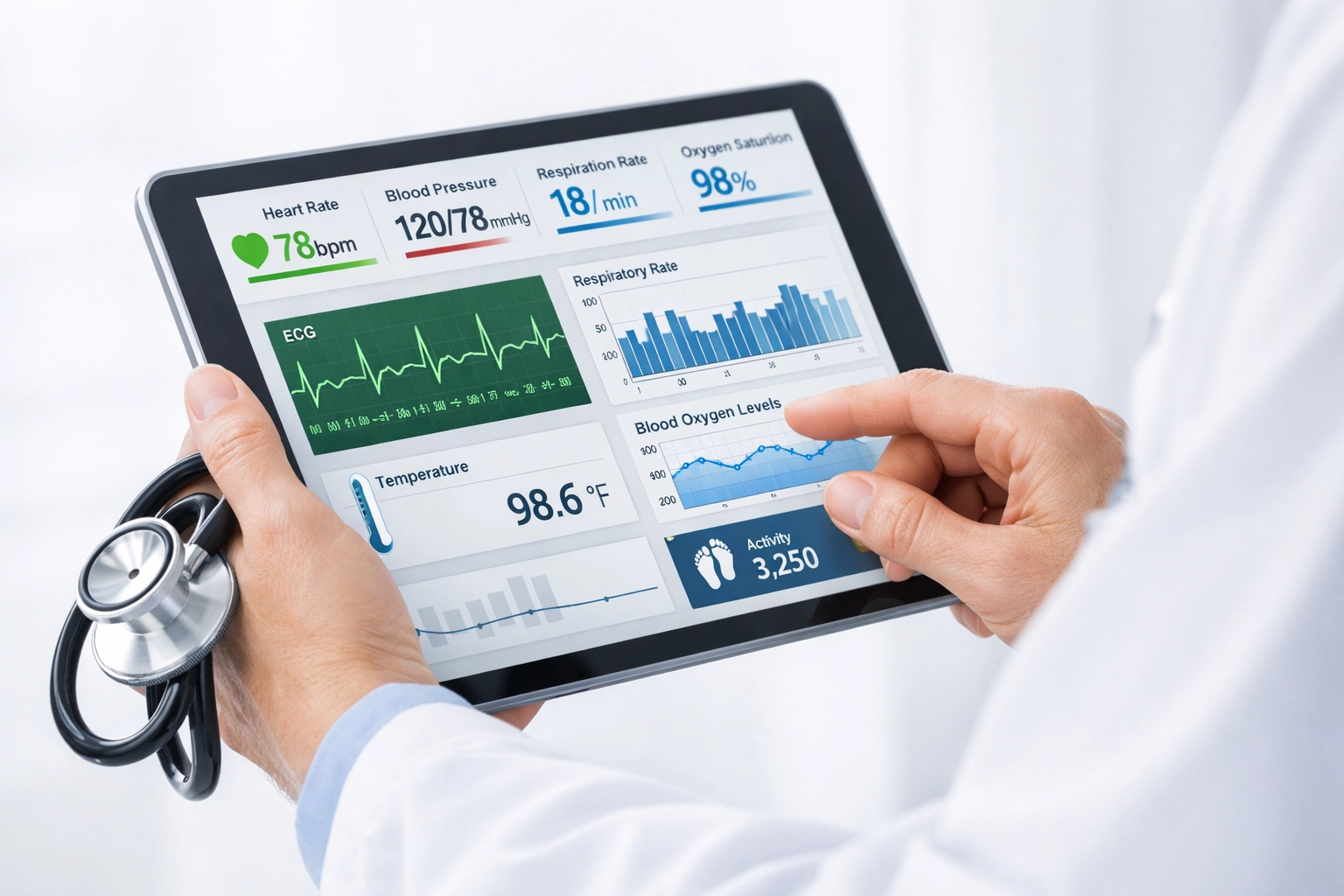 Healthcare provider monitoring patient progress on digital health dashboard