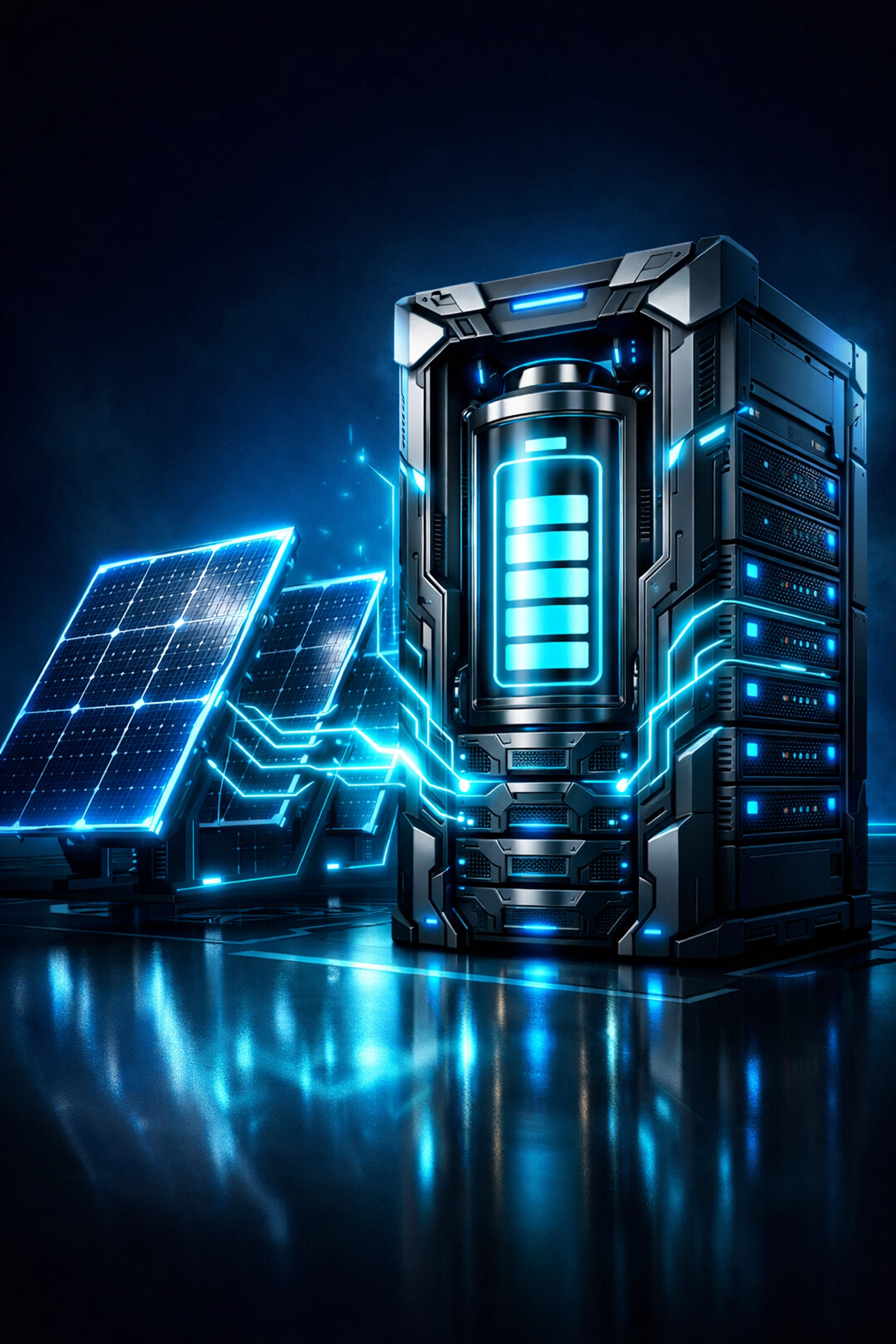 Integrated solar and battery storage system providing resilient power to a secure data server enclave.