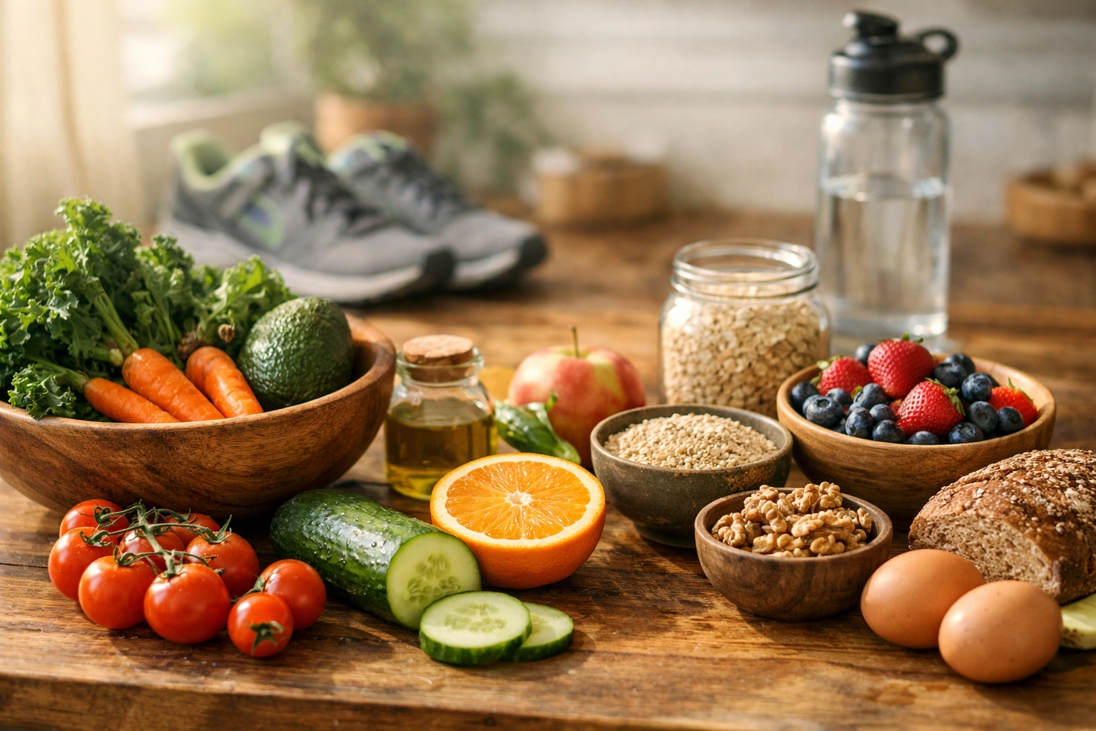 Egészséges ételek és sportfelszerelés a potencia javításához