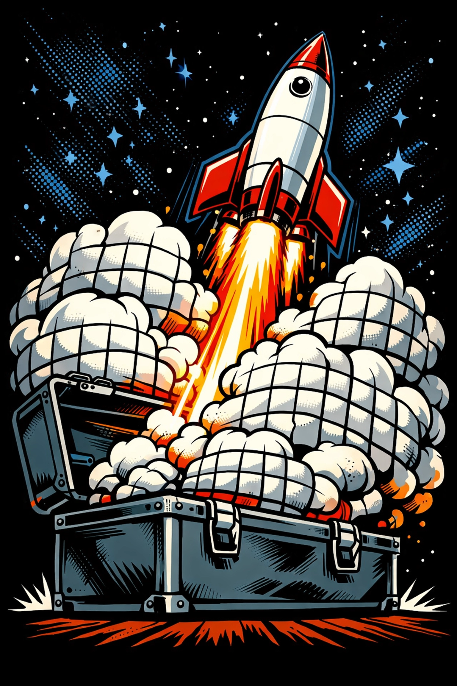 Rocket taking off from a toolbox representing growth for gohighlevel for local service businesses.