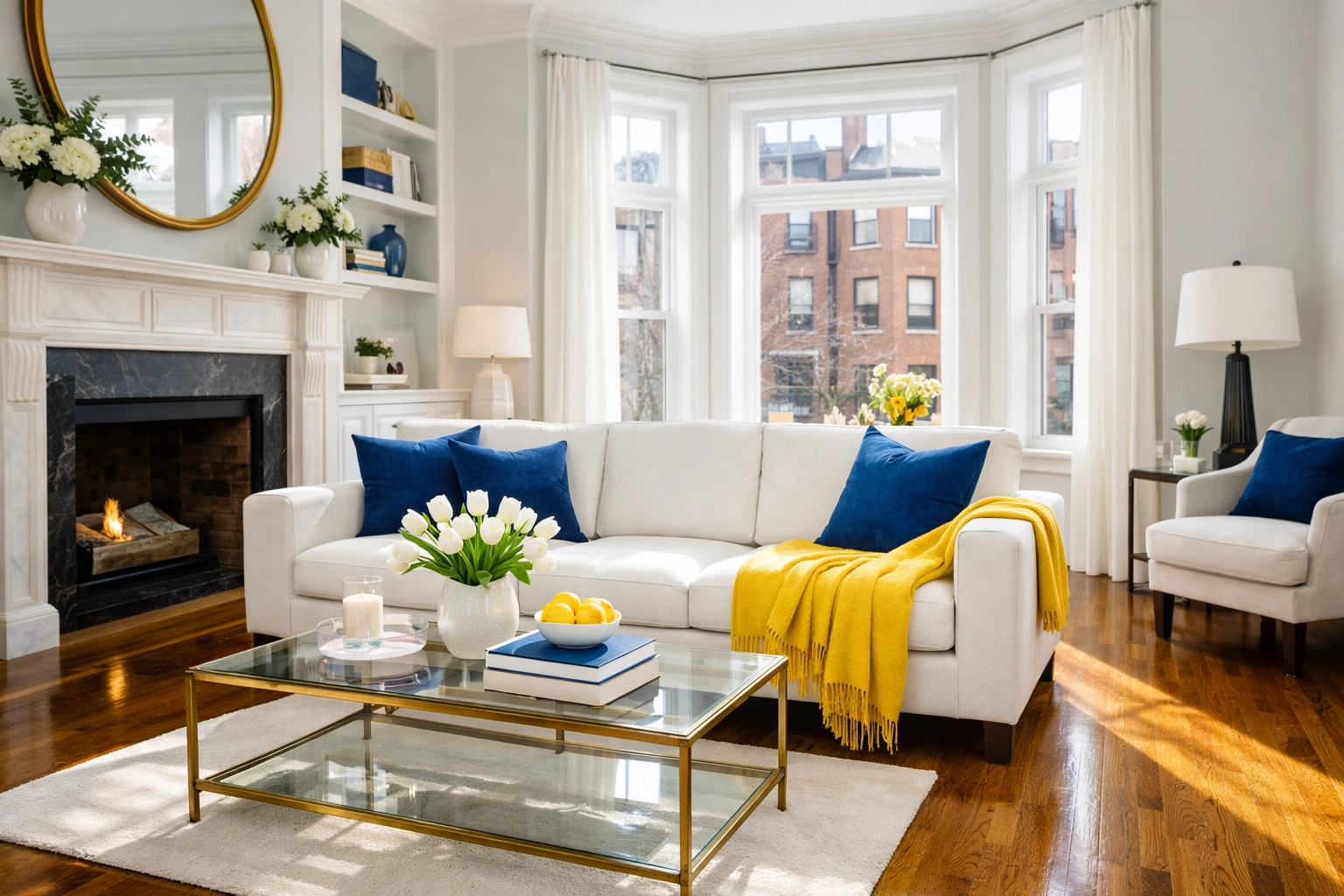 A clean Boston brownstone living room after a deep cleaning MA and Apartment Cleaning Massachusetts service.