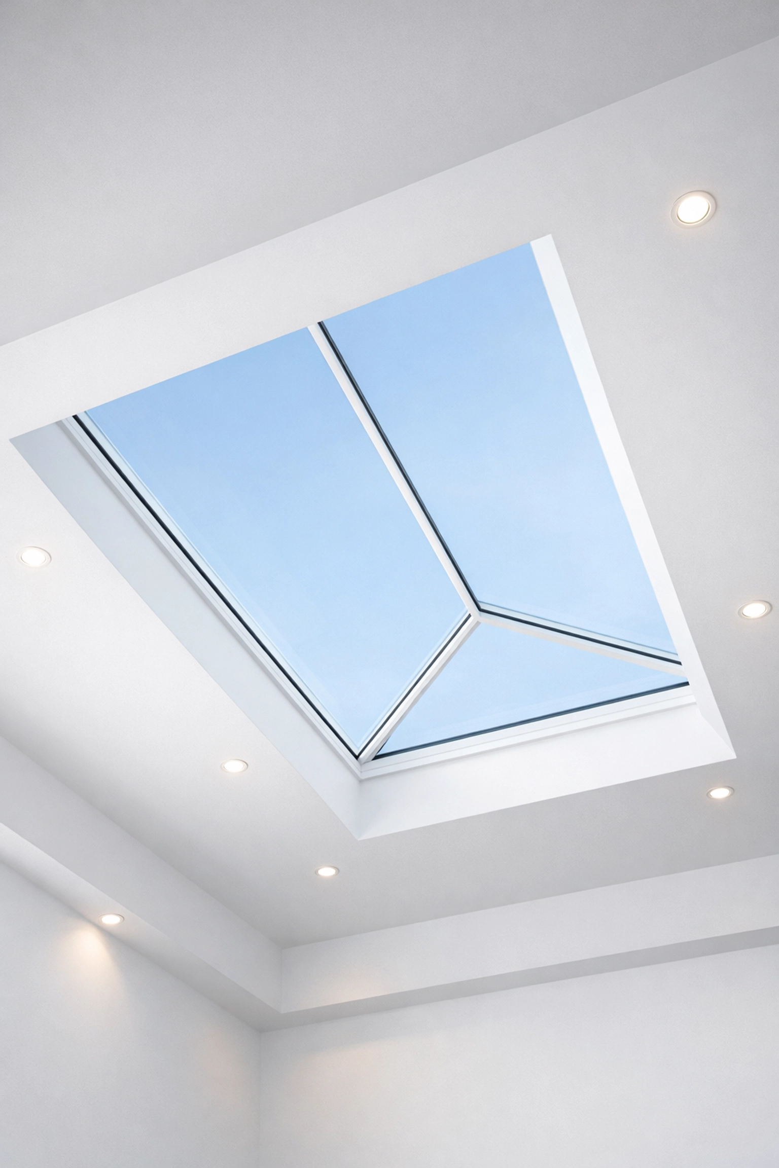Sleek roof lantern and skylight design in a modern home extension to maximize natural light and value.