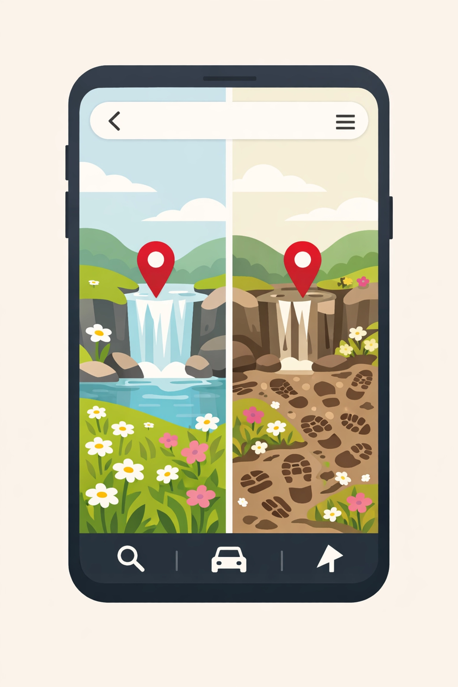 Are You Making These 7 Geotagging Mistakes? (How to Share Photo Spots Responsibly) 1 Before and after comparison showing how geotagging fragile photo spots can lead to over-tourism and damage