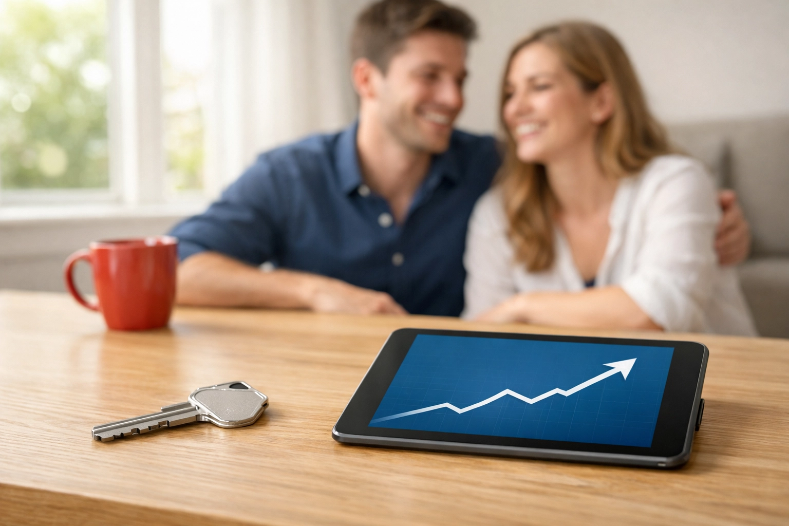 A Texas family viewing a financial growth chart on a tablet, symbolizing success with a credit builder loan.