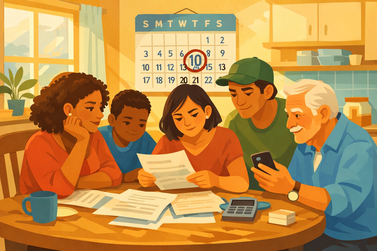 Family reviewing Medicaid appeal deadline calendar marked with 10-day window